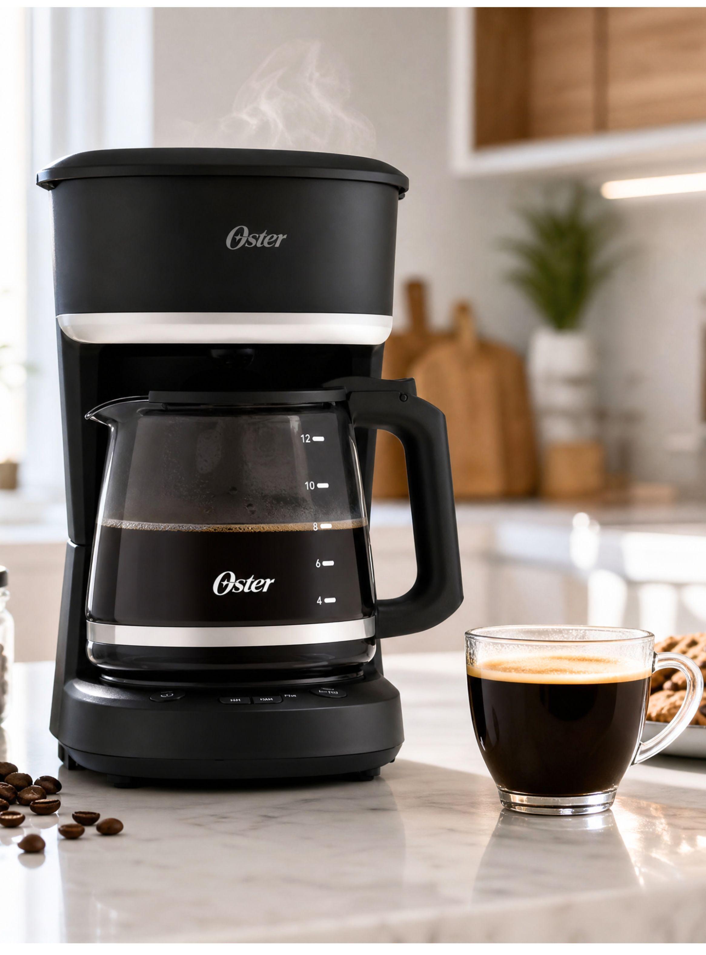 Cafetera de goteo Oster® de 12 tazas, programable,filtro reutilizable, Negro, BVSTDCP121B-0