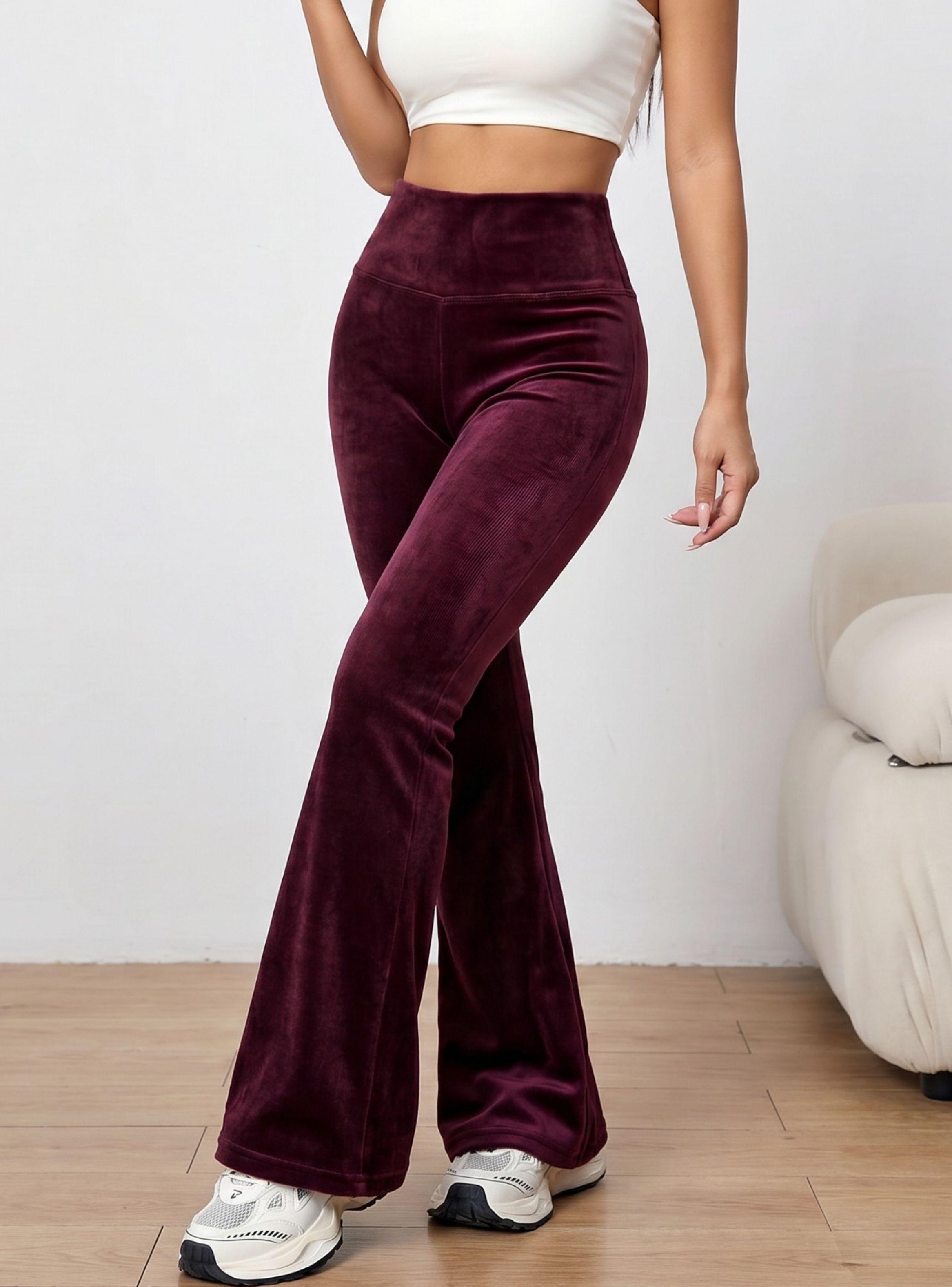Pantalón Cotelé Palazzo Polar Con Chiporro Elasticado Térmico Burdeo-1