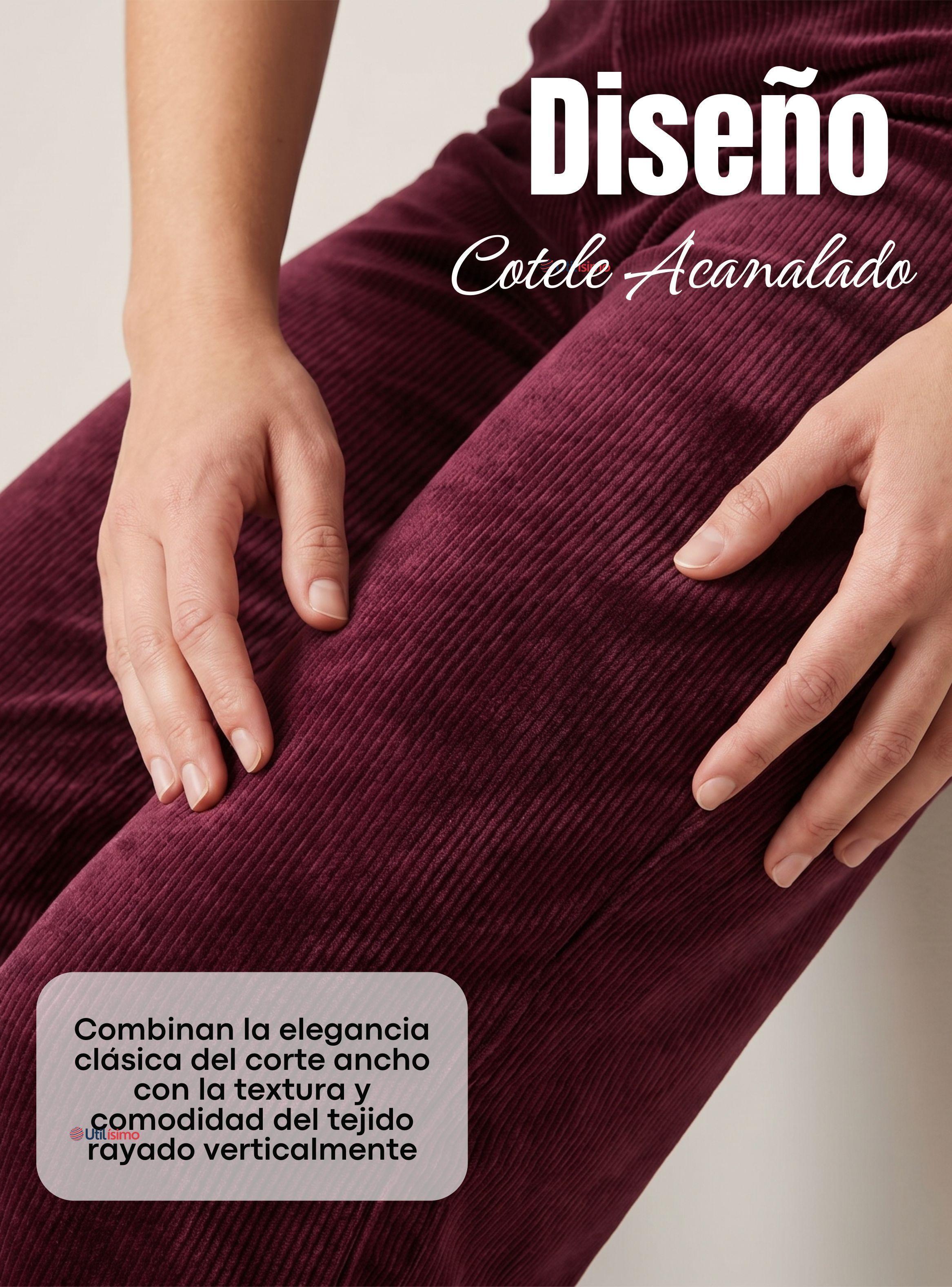 Pantalón Cotelé Palazzo Polar Con Chiporro Elasticado Térmico Burdeo-5