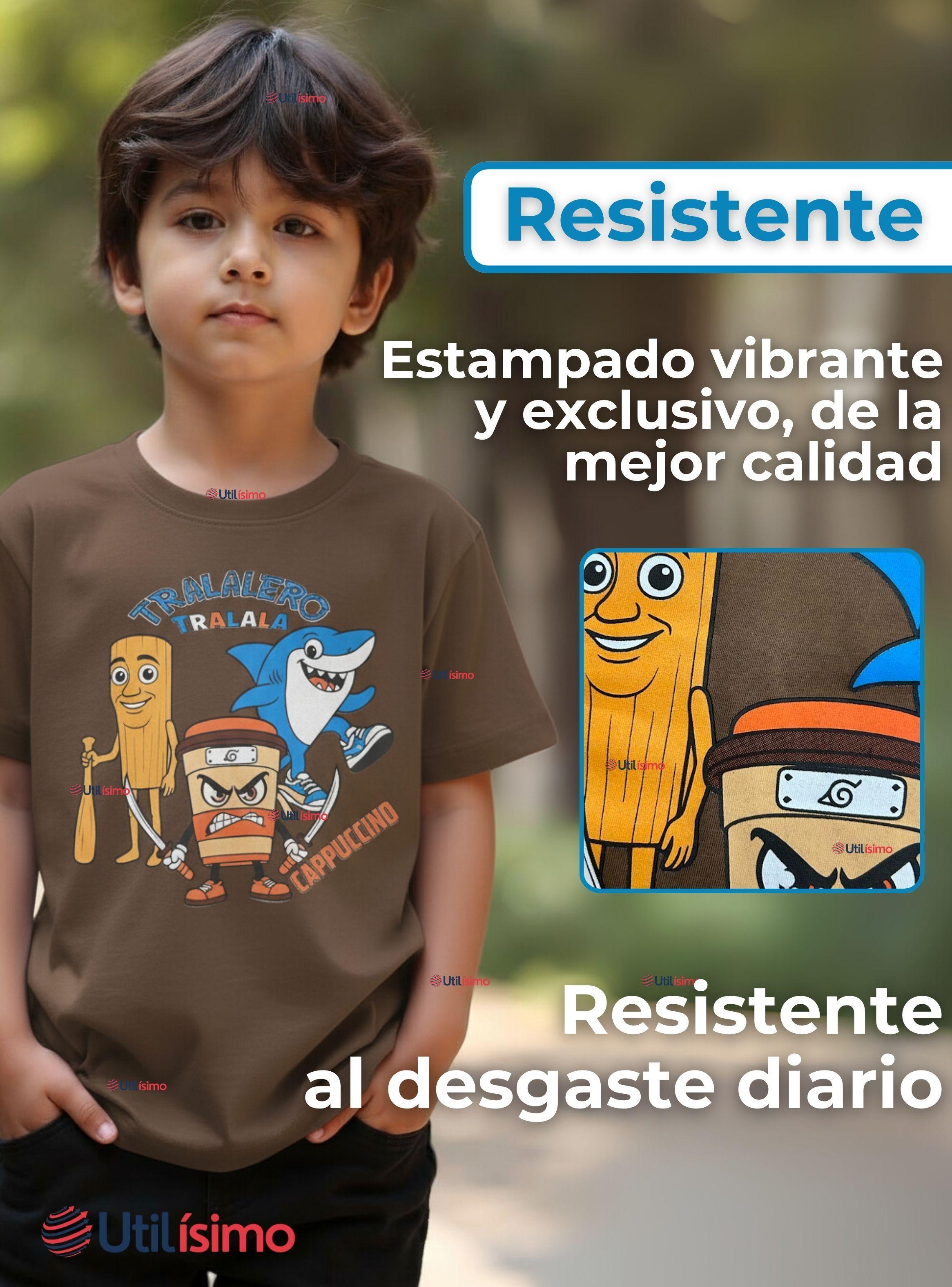 Polera Brainrots 100% Algodón Manga Corta Niño Tralalero Marrón-3