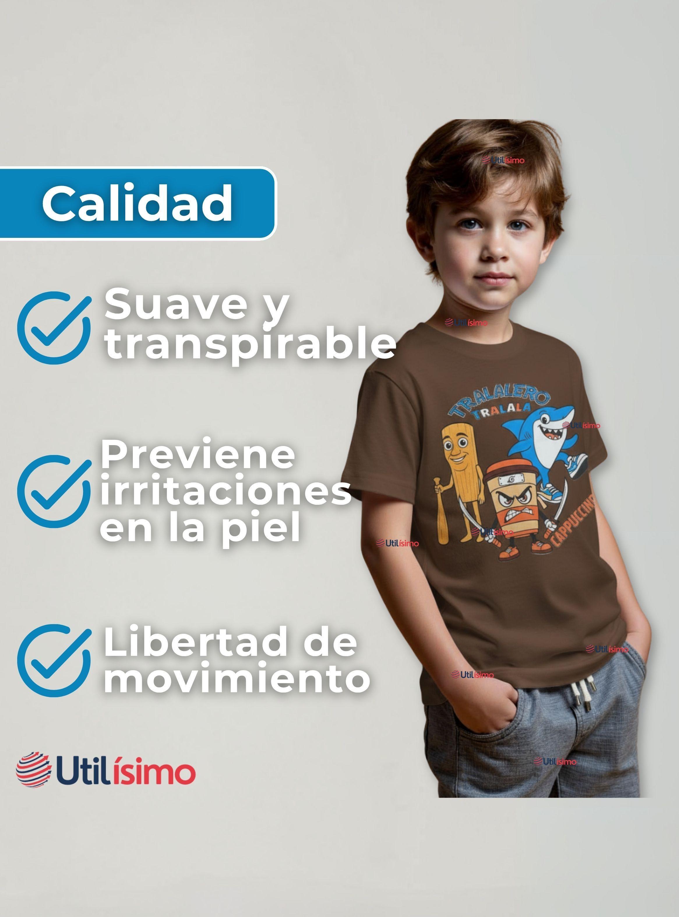 Polera Brainrots 100% Algodón Manga Corta Niño Tralalero Marrón-4