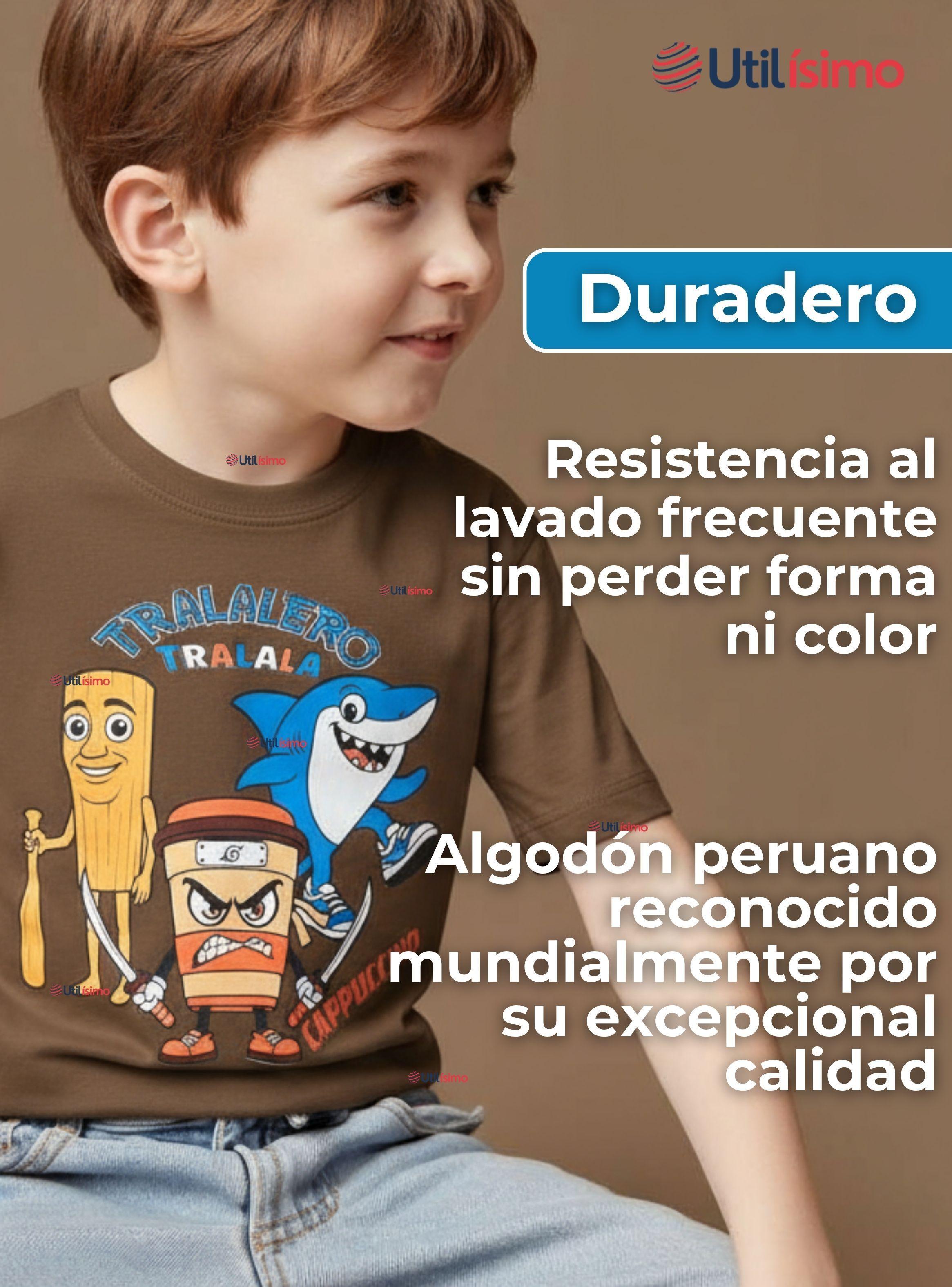 Polera Brainrots 100% Algodón Manga Corta Niño Tralalero Marrón-5