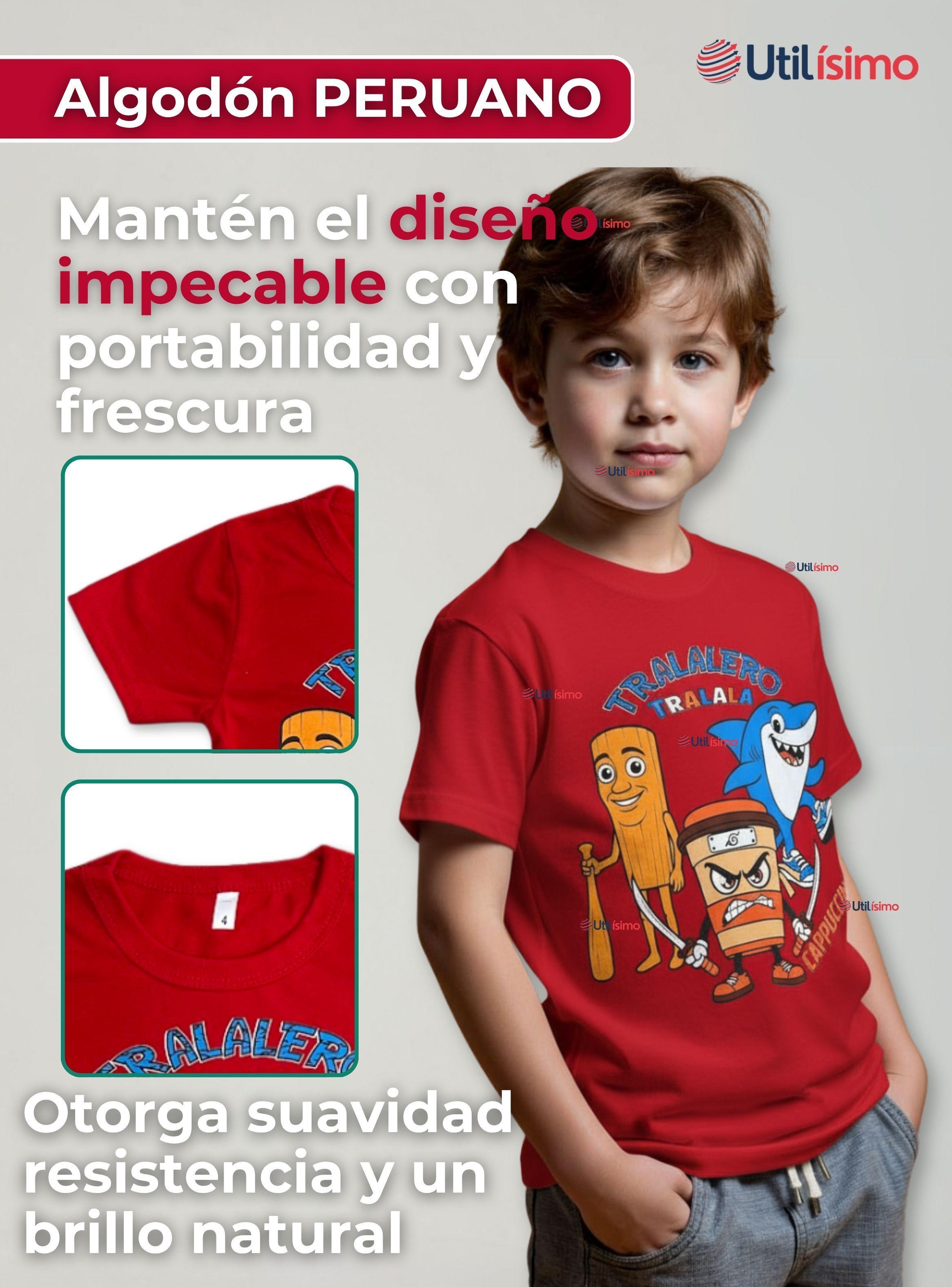 Polera Brainrots 100% Algodón Manga Corta Niño Tralalero Rojo-1
