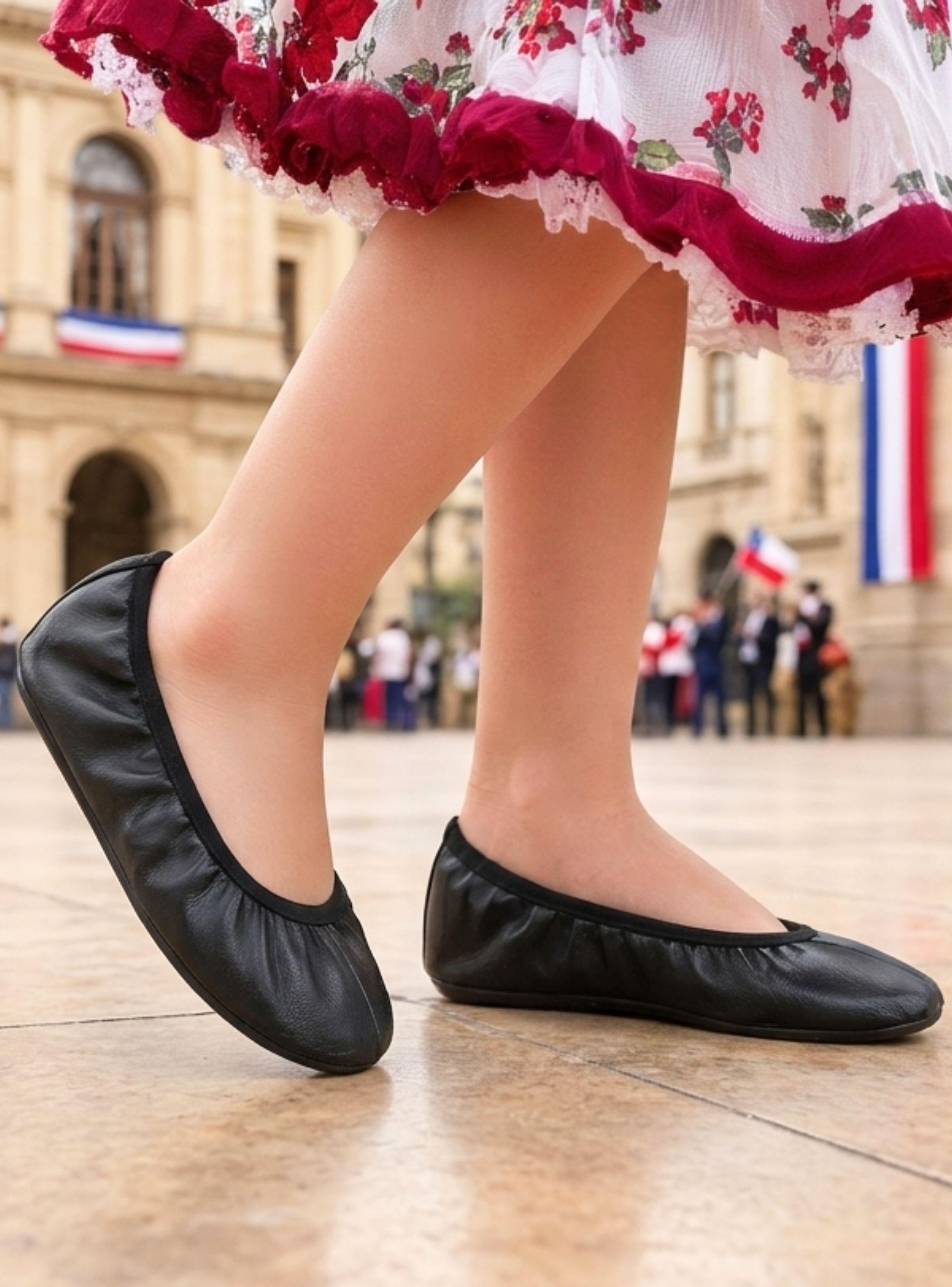 1 Par Zapatillas Chicle Negras Niña Bailes Danza Fiestas Patrias Tallas 24 25 26 27 28 29-0
