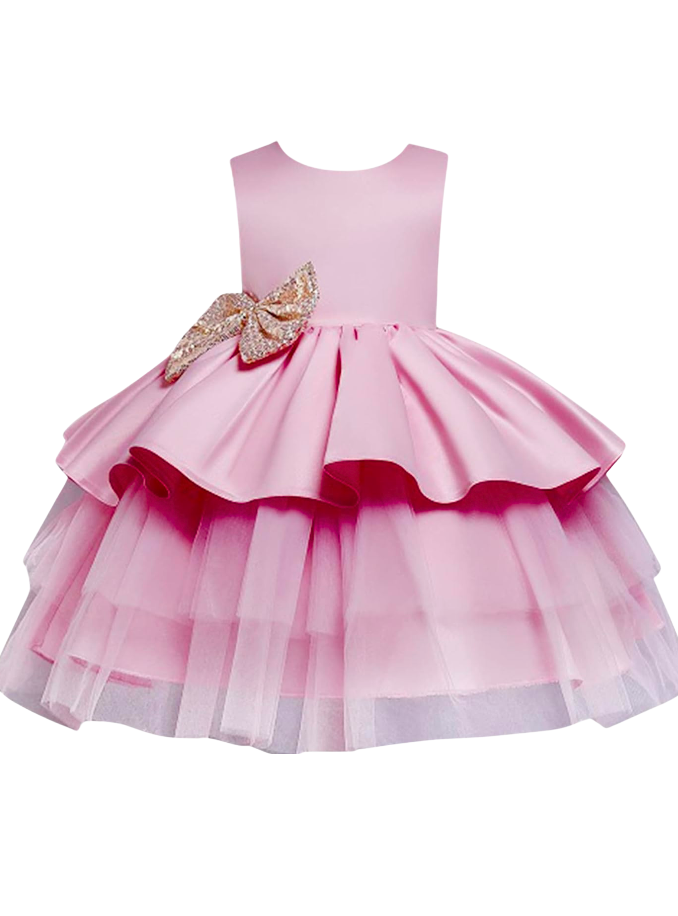 Vestidos de Fiestas con Tul Volantes para Niñas 1a5 años Princesa Rosa-0