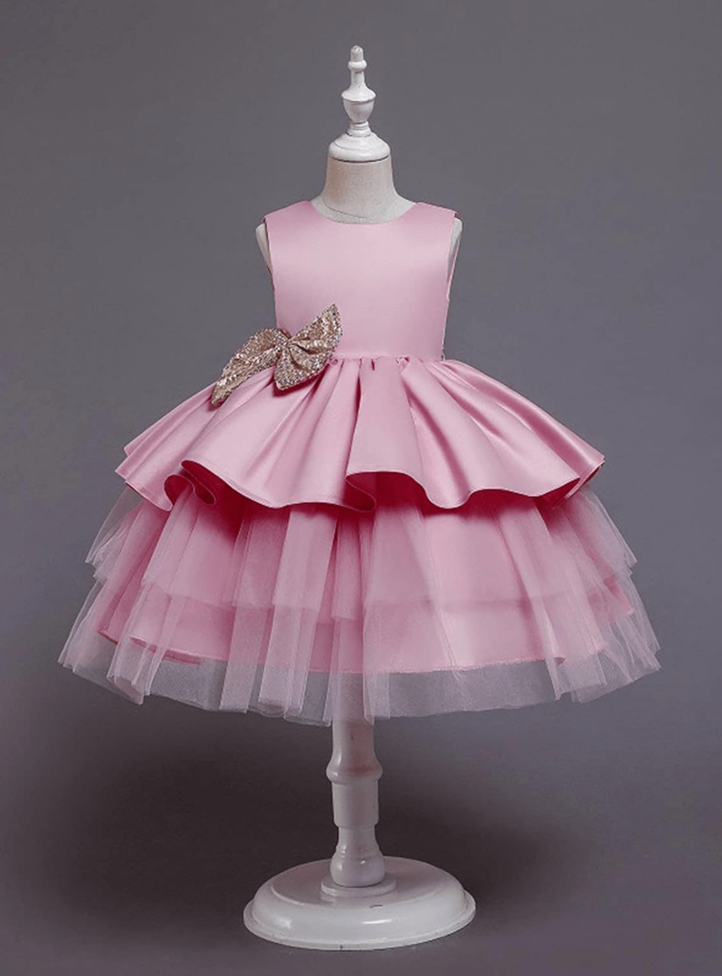 Vestidos de Fiestas con Tul Volantes para Niñas 1a5 años Princesa Rosa-4