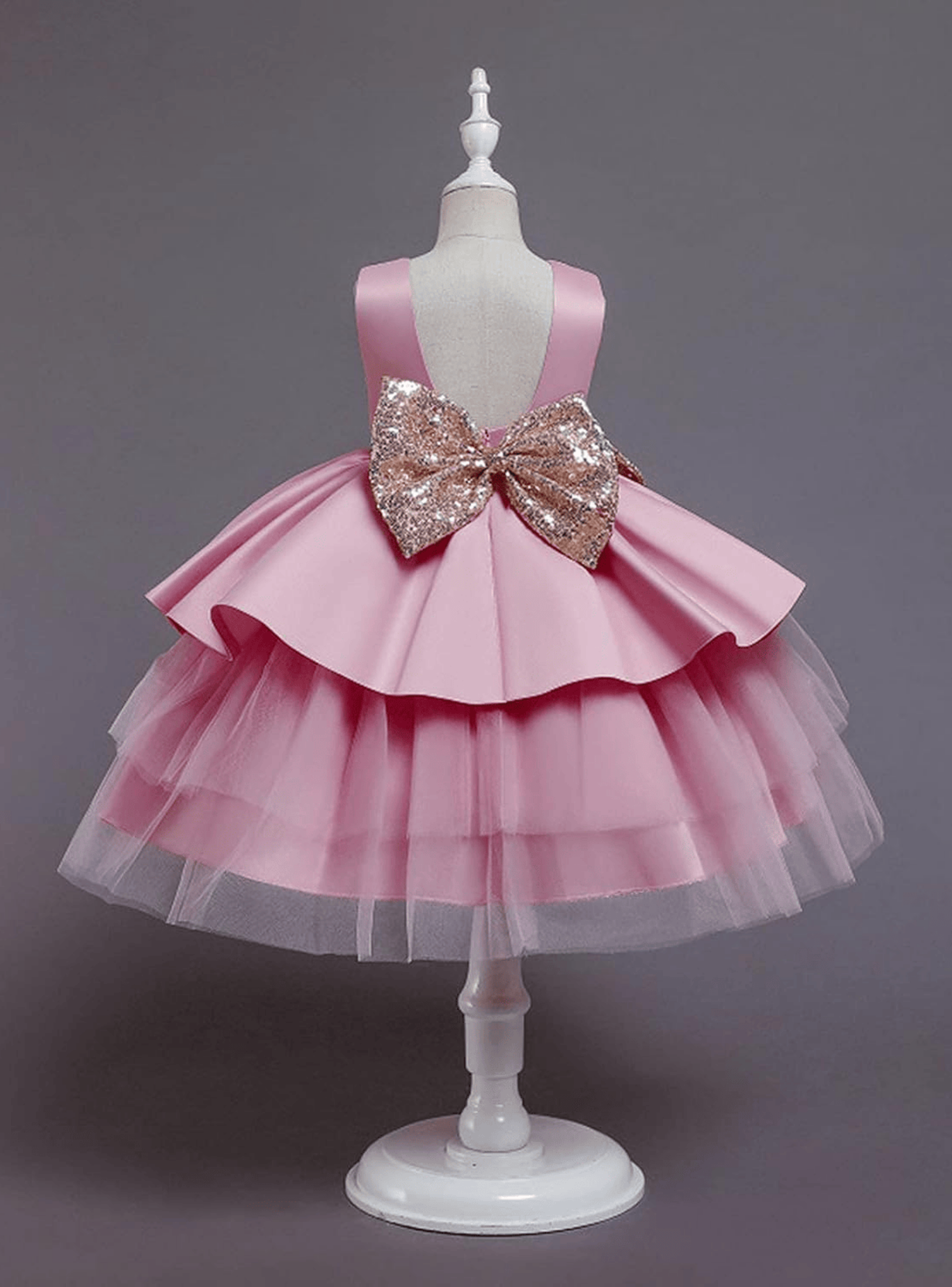 Vestidos de Fiestas con Tul Volantes para Niñas 1a5 años Princesa Rosa-5