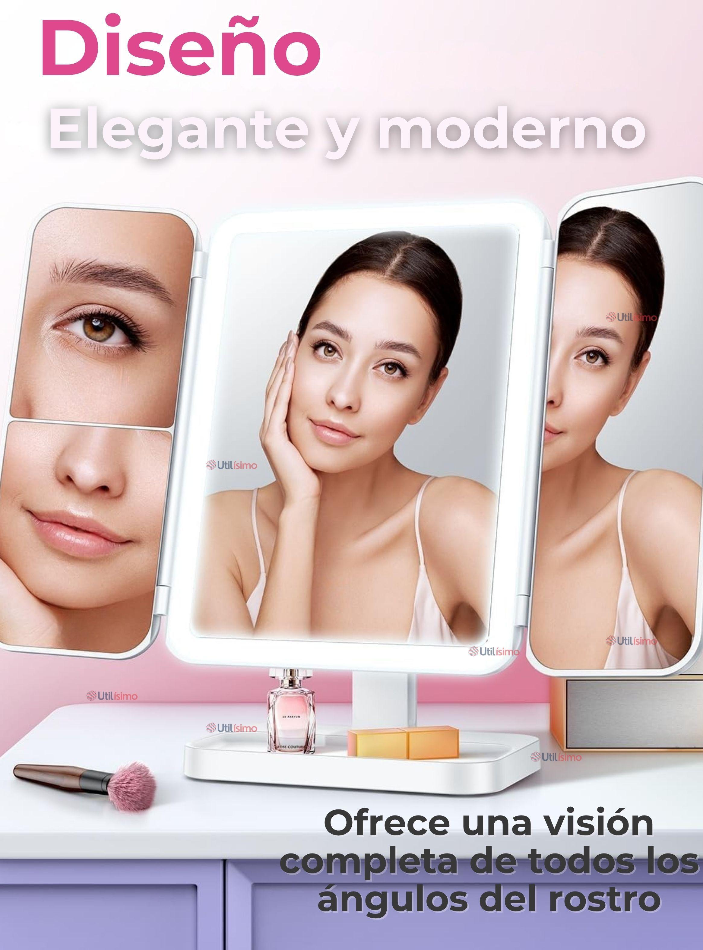 Espejo De Maquillaje Tri Plegable Con Luces LED Recargables-2