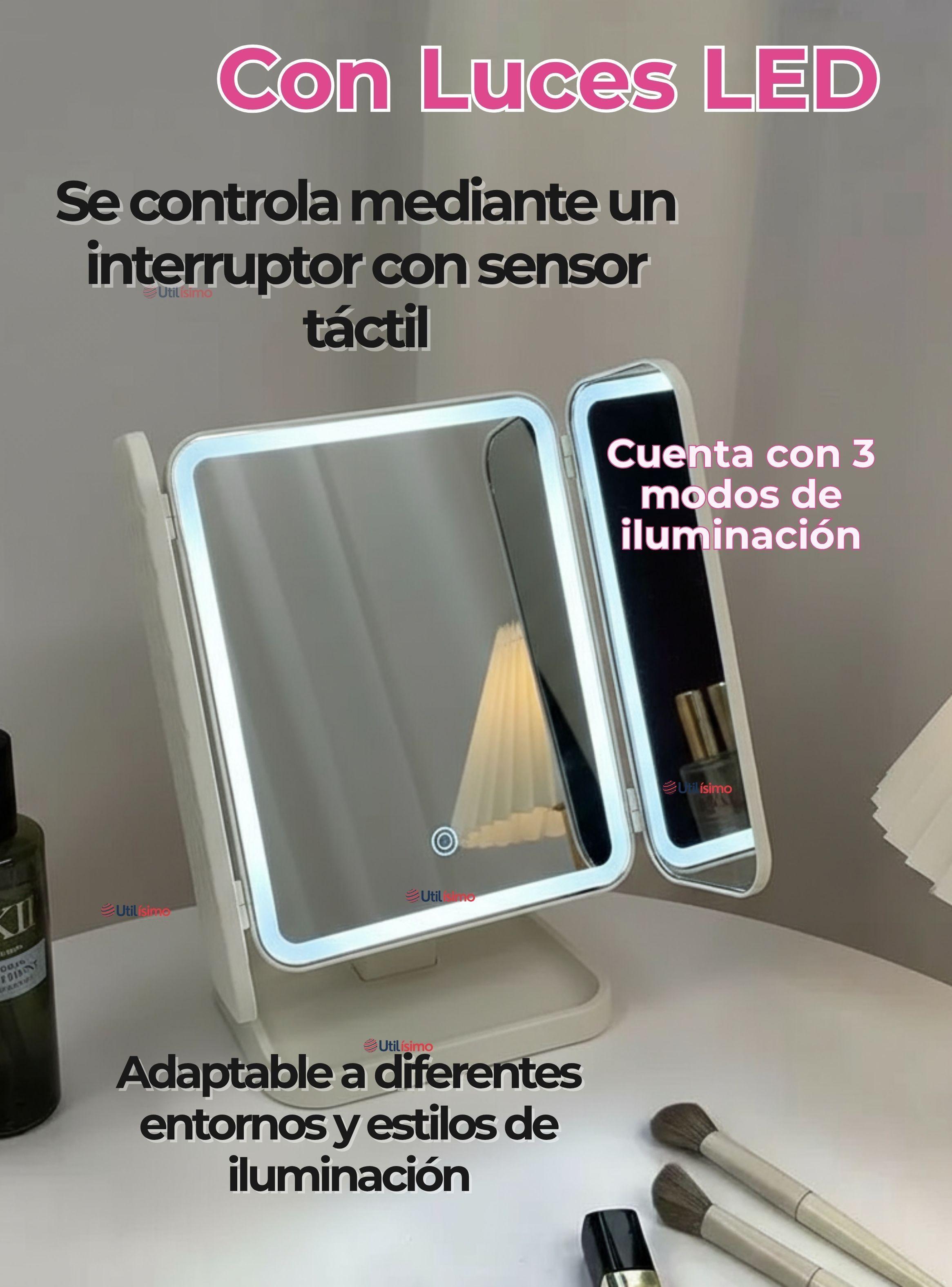 Espejo De Maquillaje Tri Plegable Con Luces LED Recargables-5