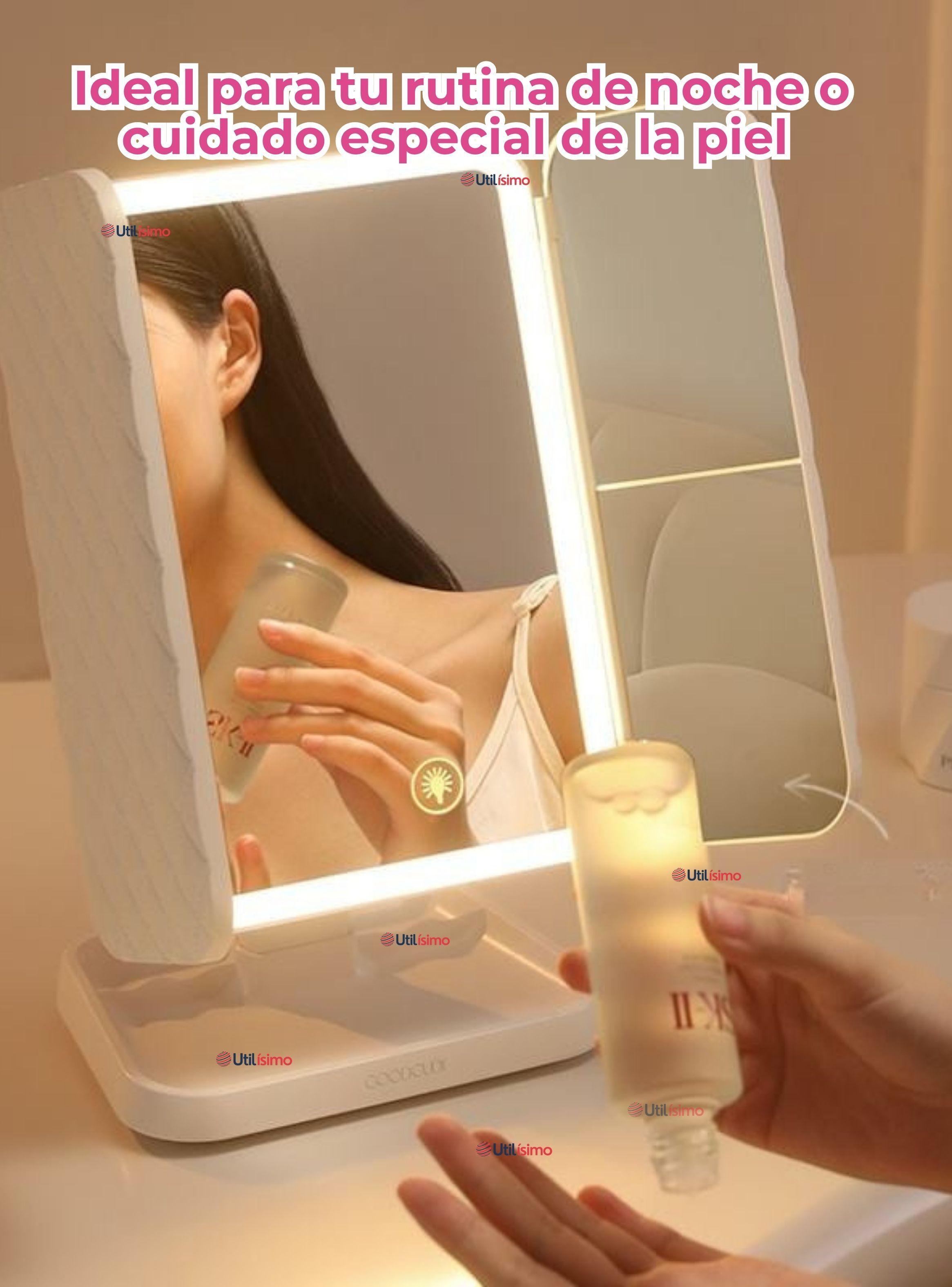 Espejo De Maquillaje Tri Plegable Con Luces LED Recargables-6