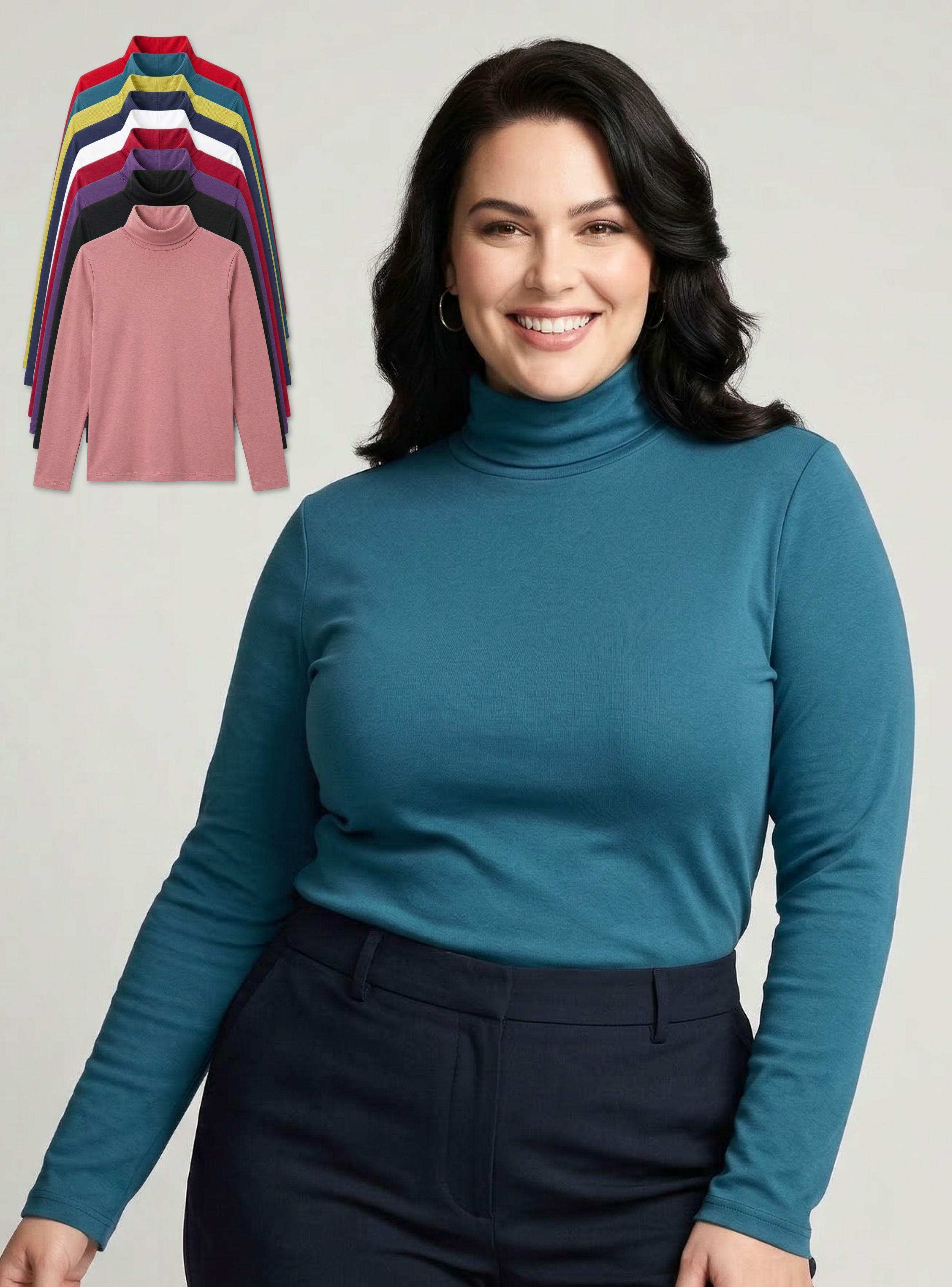 Pack 3 Camiseta Polera Polar Primera Capa Cuello Beatle Manga Larga de Colores Surtidos para Mujer-1