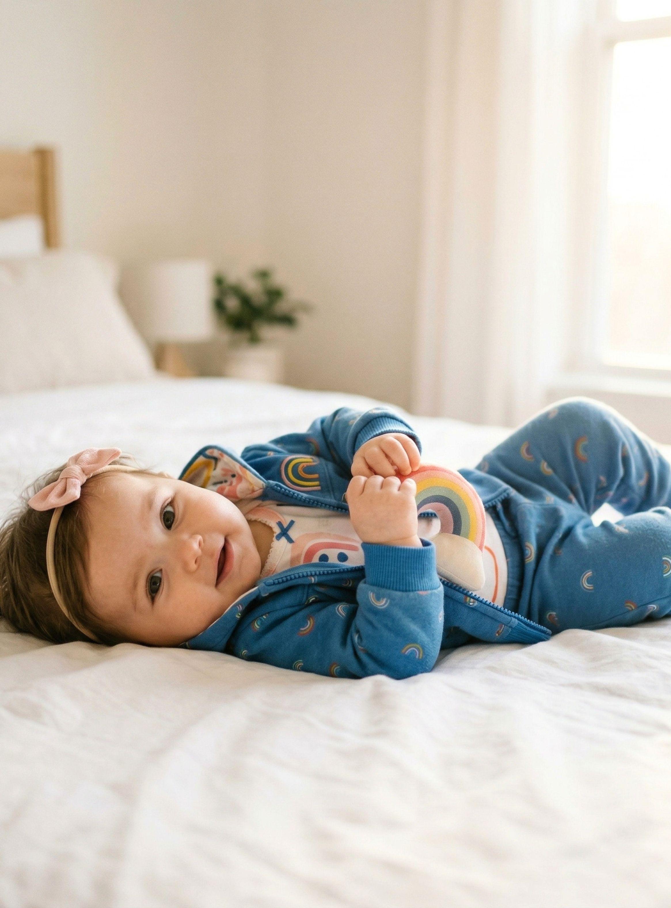 Conjunto 3 Piezas Buzo Pantalón Polerón Body De Algodón Blue Rainbow Bebé Niña-0