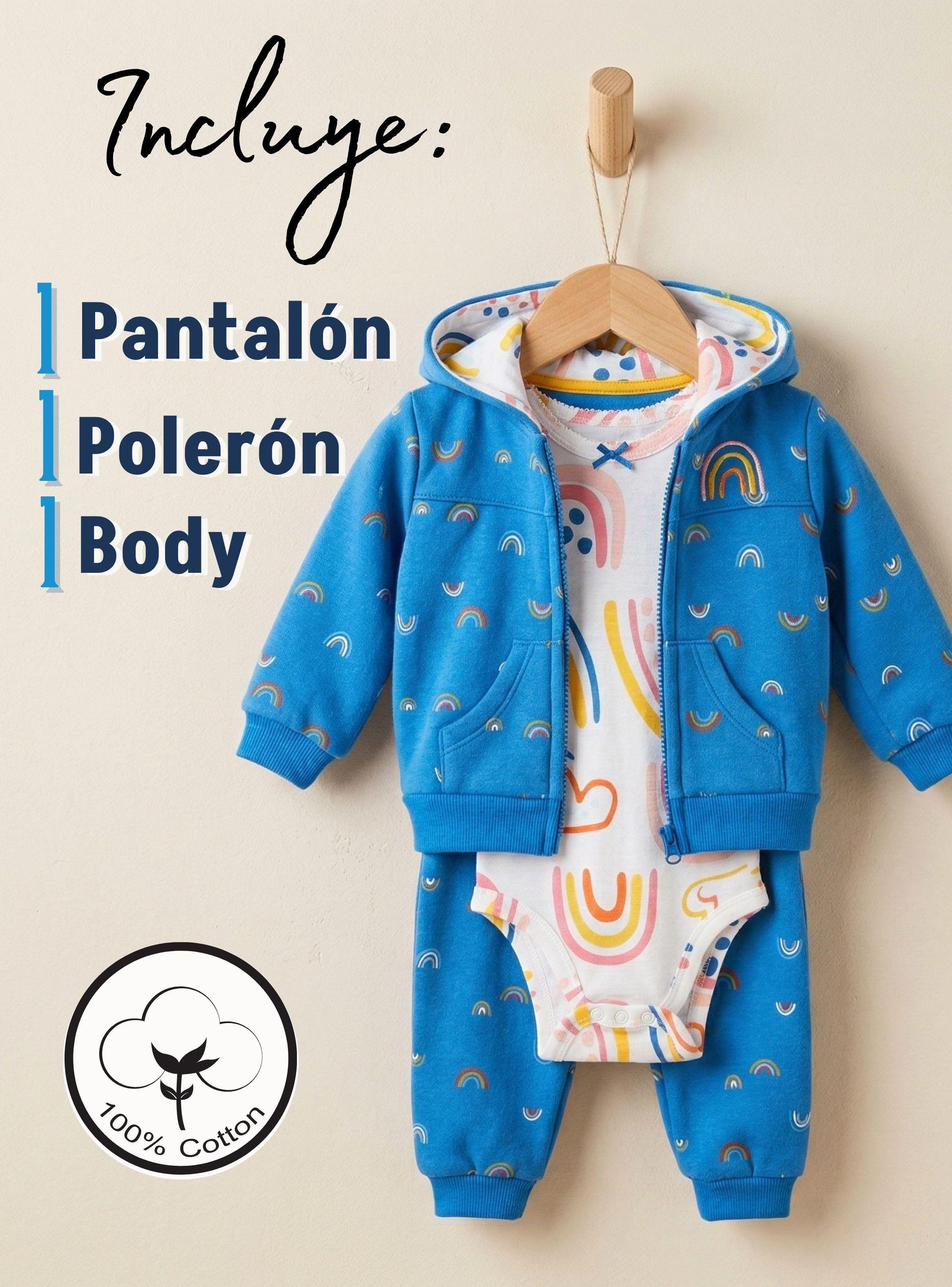 Conjunto 3 Piezas Buzo Pantalón Polerón Body De Algodón Blue Rainbow Bebé Niña-2