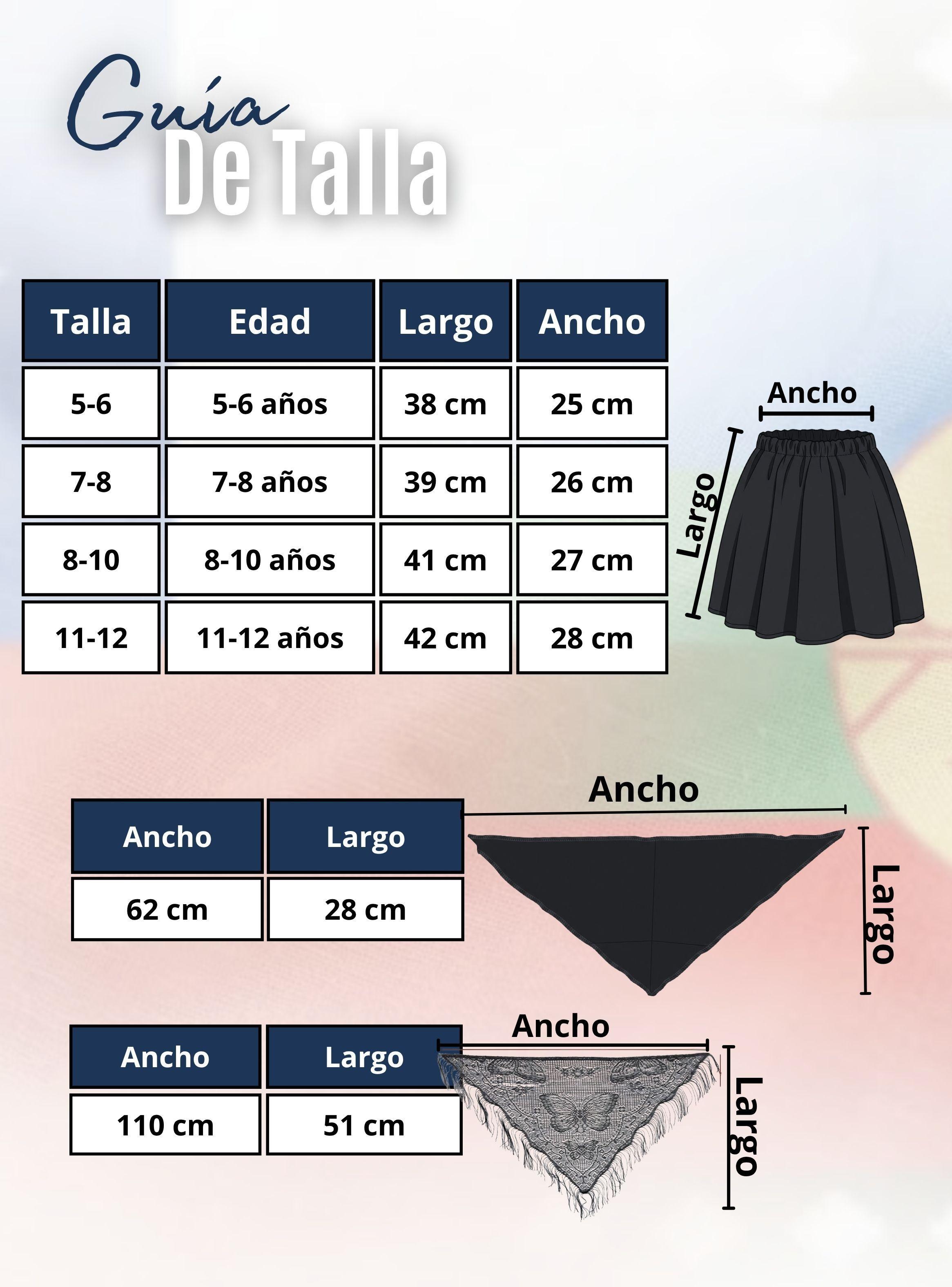 Traje Chilote Niña Negro 4 Piezas Con Polera Bailes Típico Fiestas Patrias-3