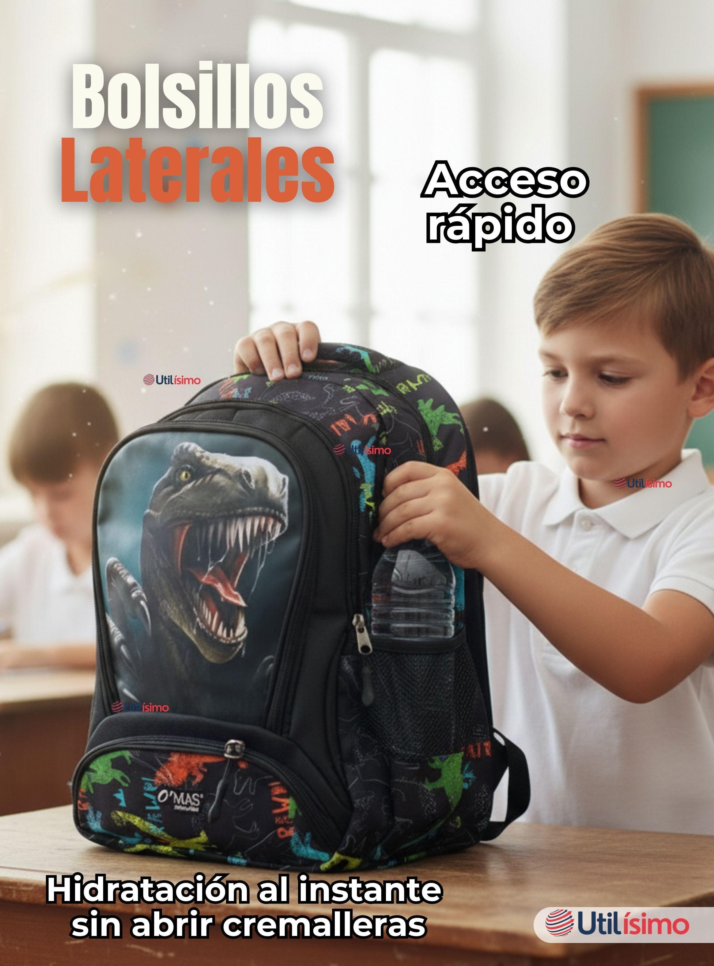 Mochila Escolar Kit Con Estuche y Lonchera 45 cm Tela Oxford Dino Niño-6