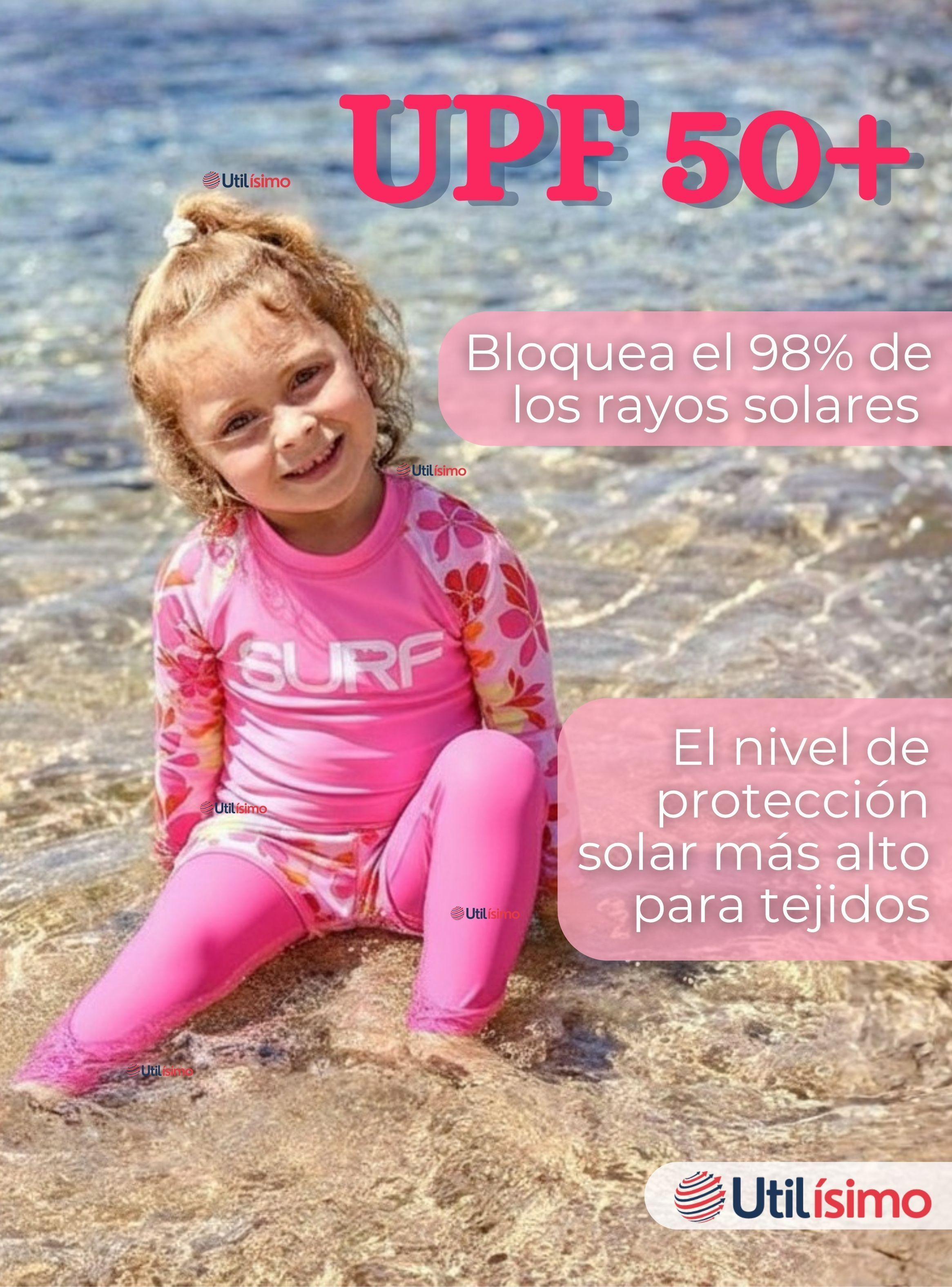 Traje de Baño Manga Larga Pantalón Largo Pantalón Corto 3 Piezas Niña 3 a 11 años Pink Flowers-4