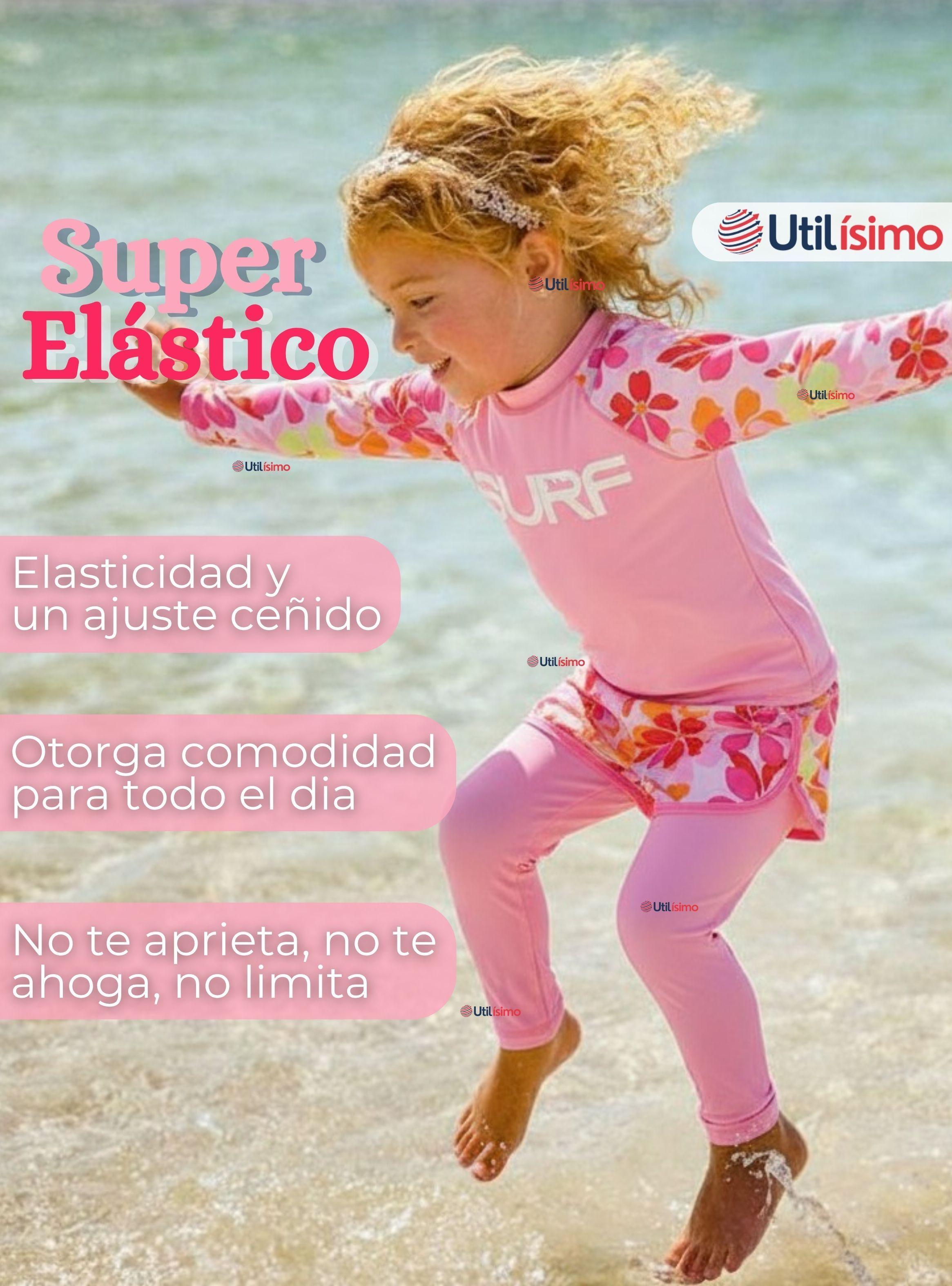 Traje de Baño Manga Larga Pantalón Largo Pantalón Corto 3 Piezas Niña 3 a 11 años Pink Flowers-5