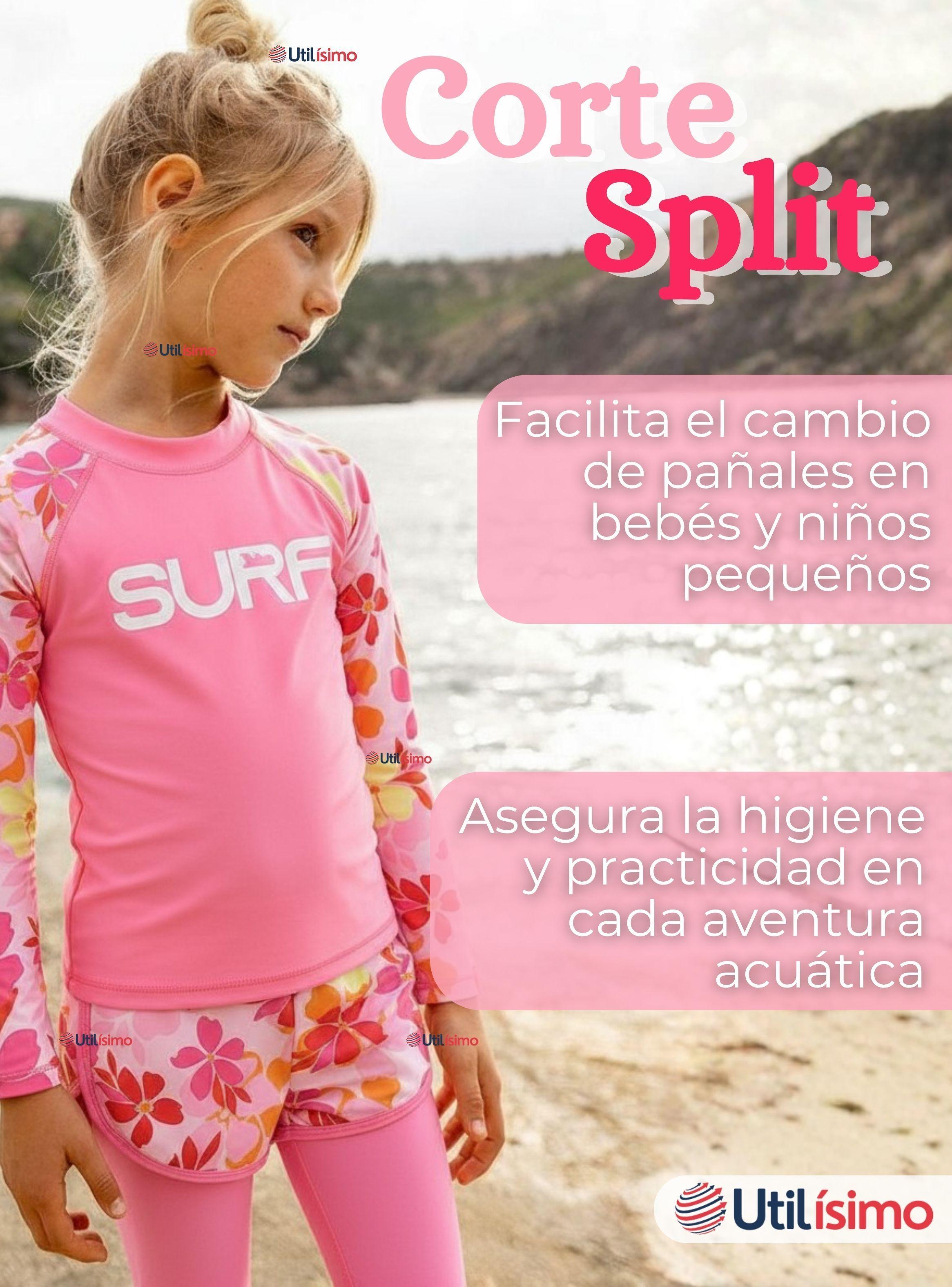 Traje de Baño Manga Larga Pantalón Largo Pantalón Corto 3 Piezas Niña 3 a 11 años Pink Flowers-7