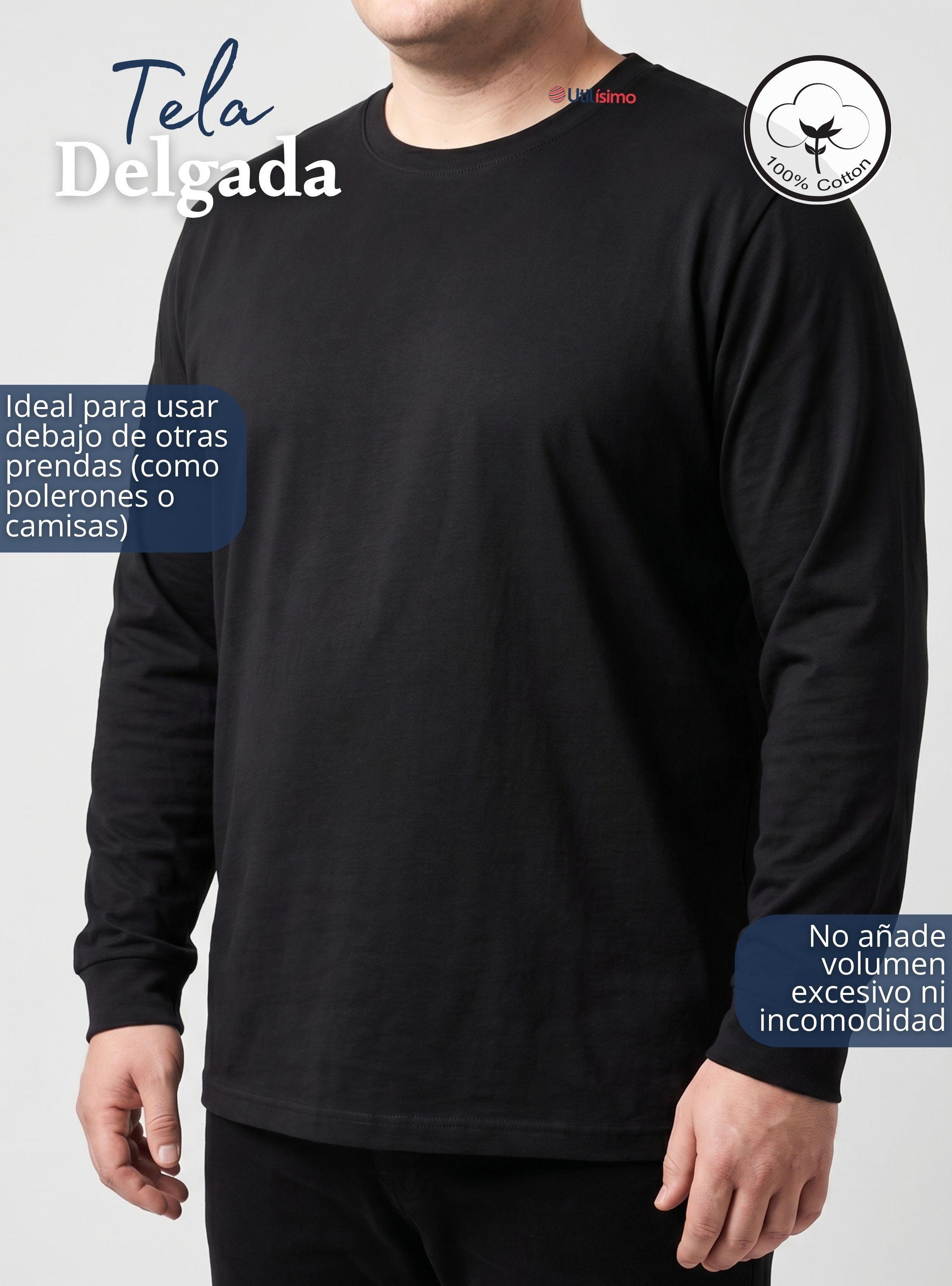 Camiseta Polera Algodón Manga Larga Cuello Redondo Primera Capa Hombre-5