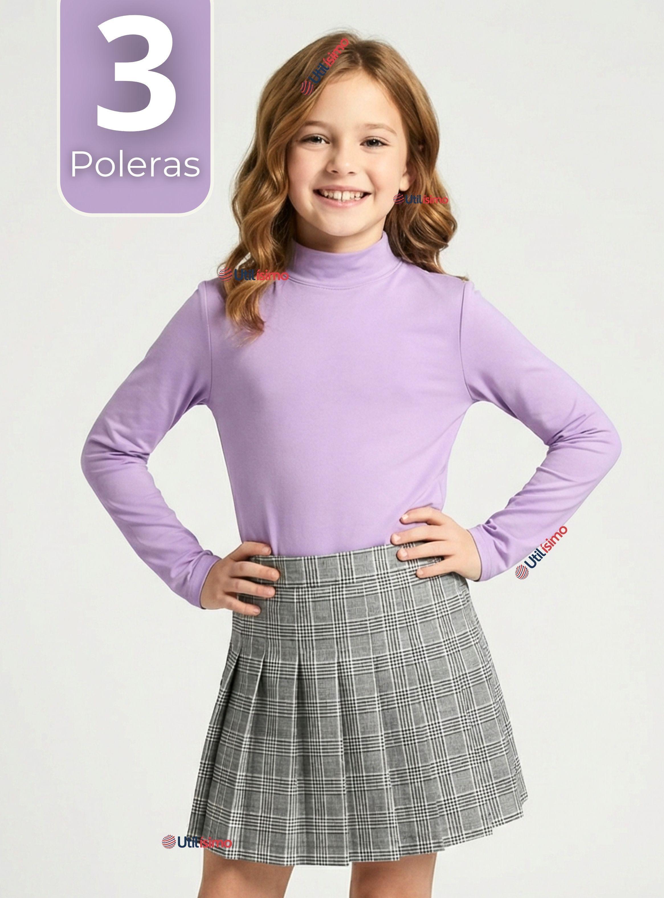 Pack 3 Polera Camiseta Bambú Lila Cuello Beatle Primera Capa Manga Larga Niña-0