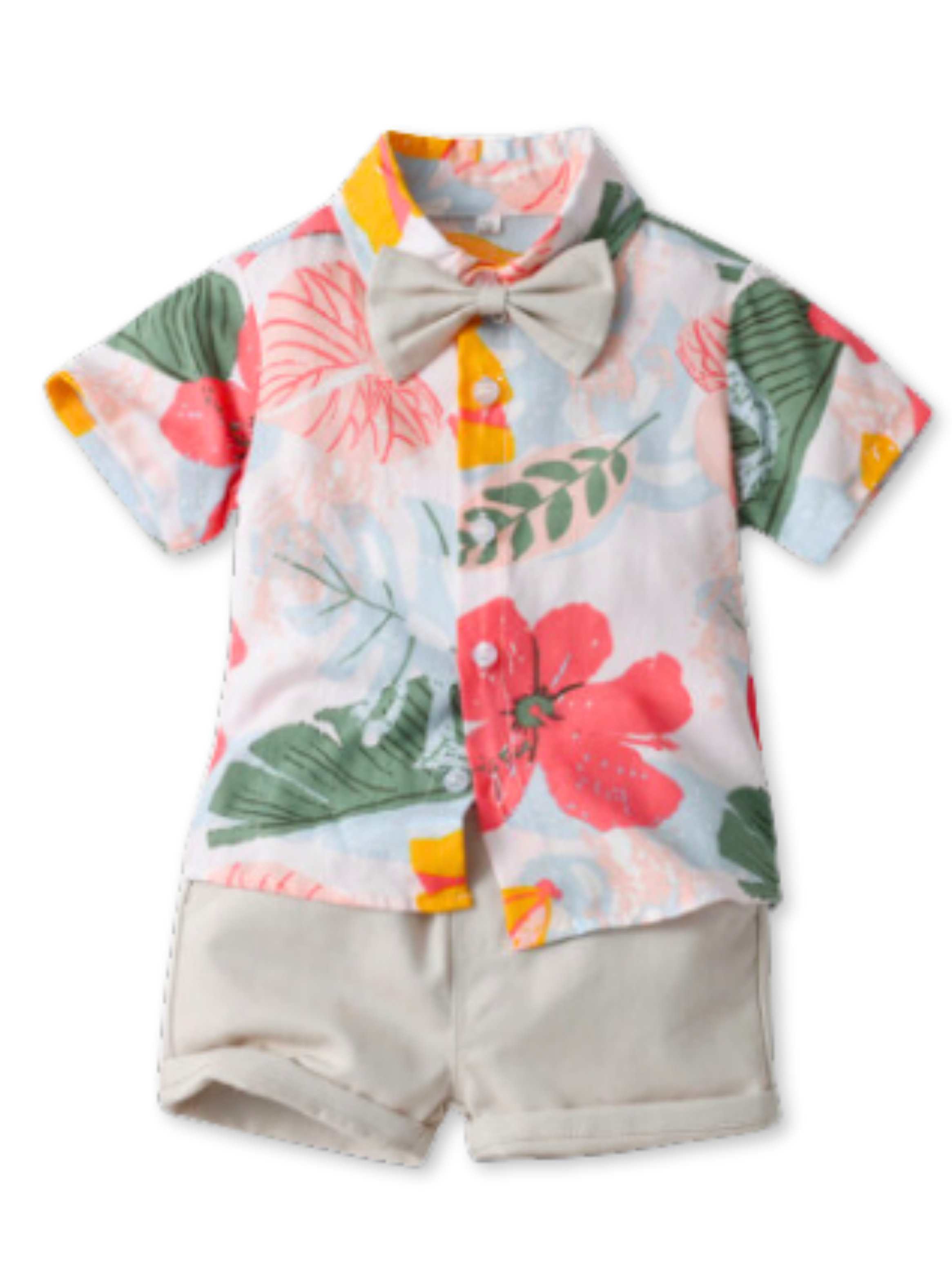 Conjunto de Vestir Hawaiano Manga Corta Niño 1 a 5 Años Beige hawaiano-0