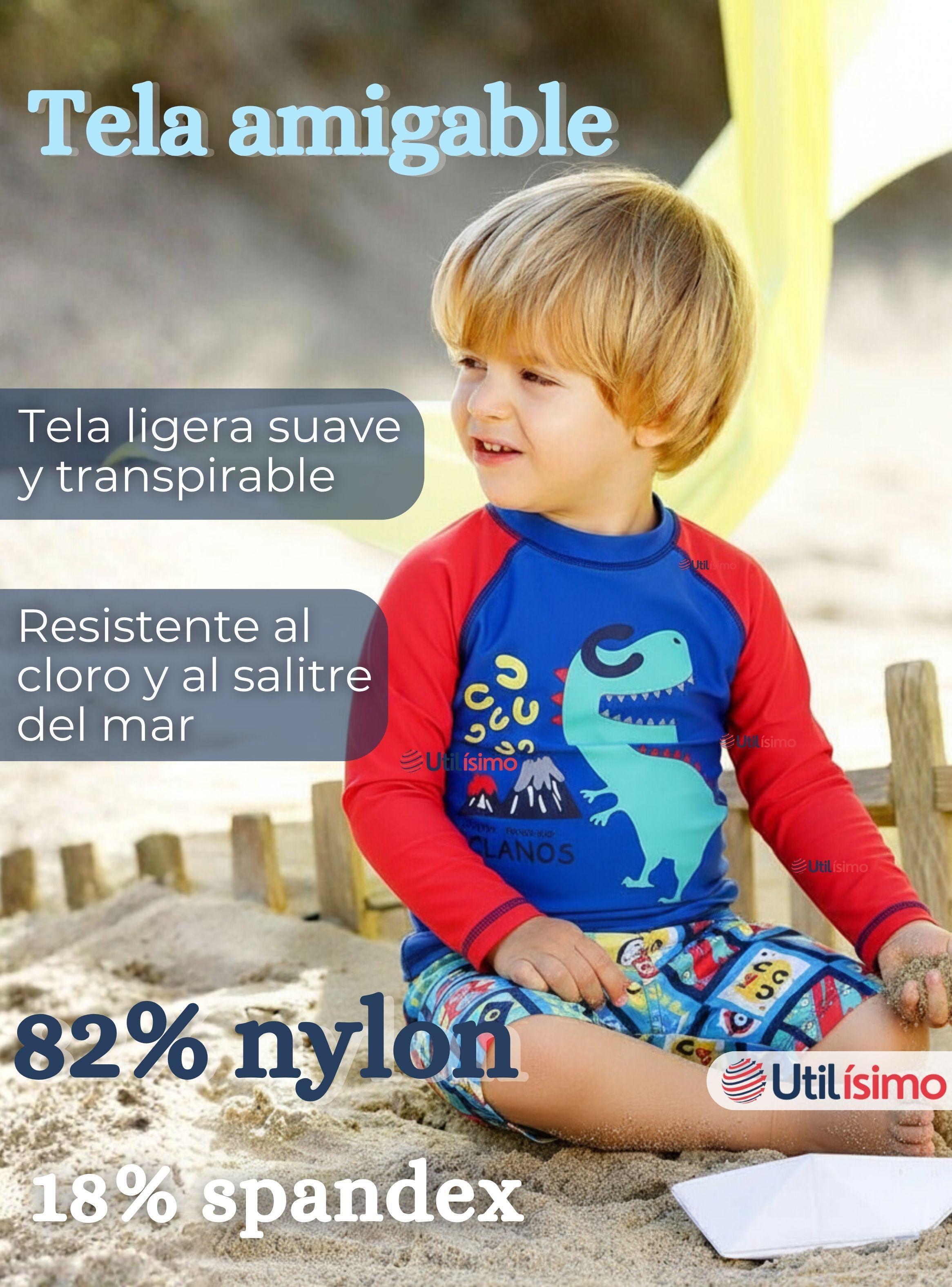Traje de Baño Polera Manga Larga Pantalón Corto 2 Piezas Niño 3 a 9 años Blue Dinosaur-2