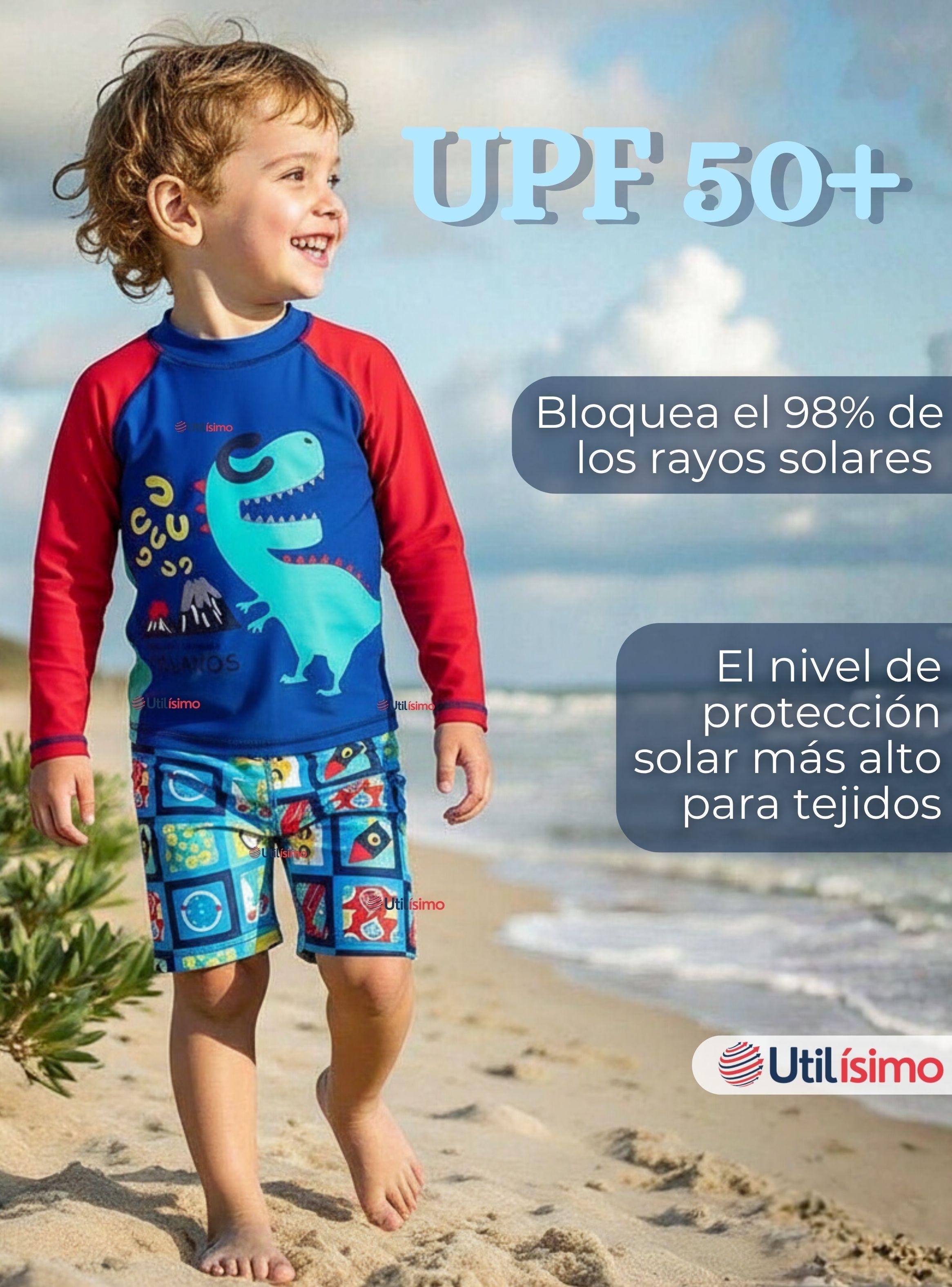 Traje de Baño Polera Manga Larga Pantalón Corto 2 Piezas Niño 3 a 9 años Blue Dinosaur-4
