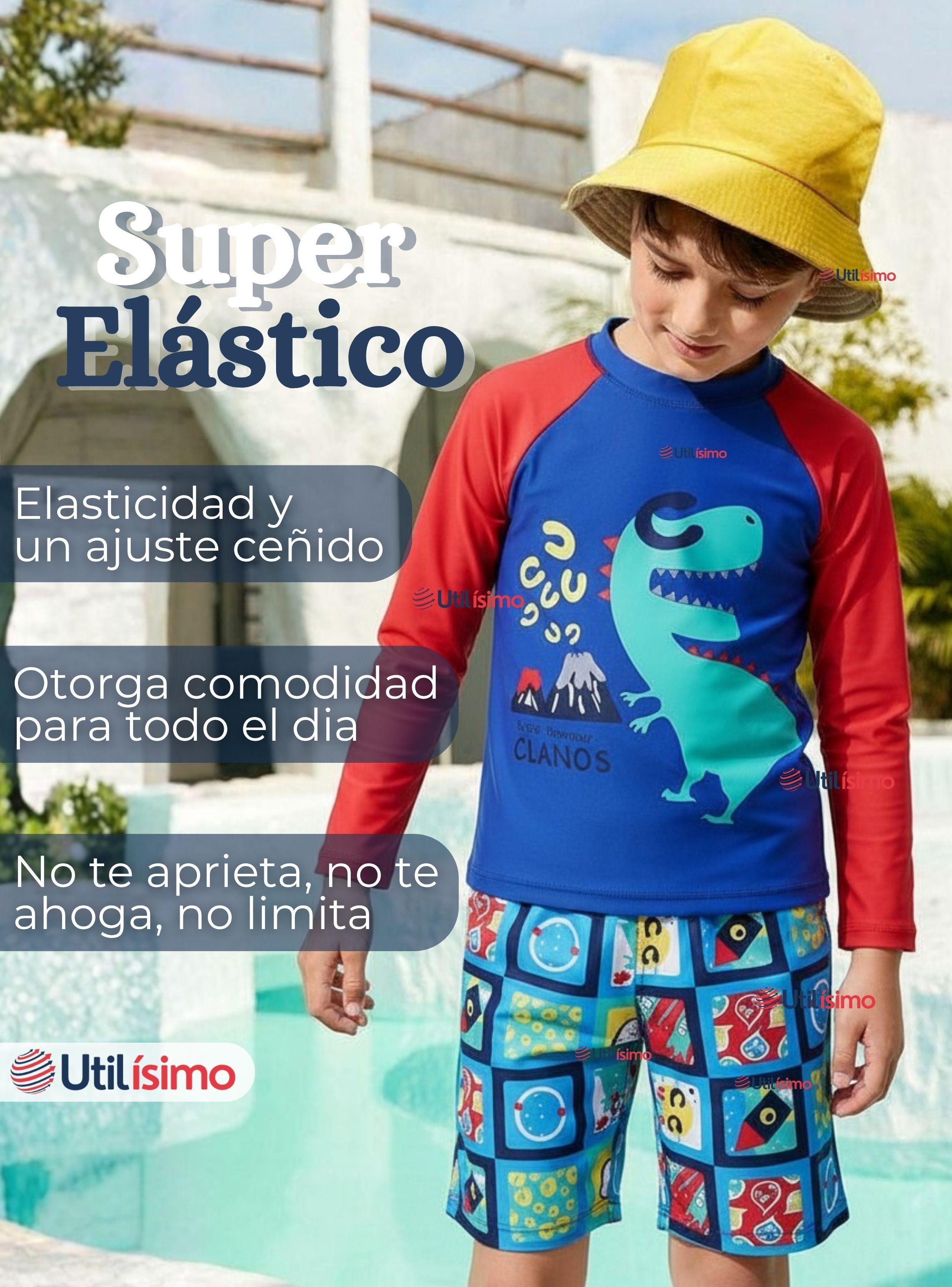 Traje de Baño Polera Manga Larga Pantalón Corto 2 Piezas Niño 3 a 9 años Blue Dinosaur-5