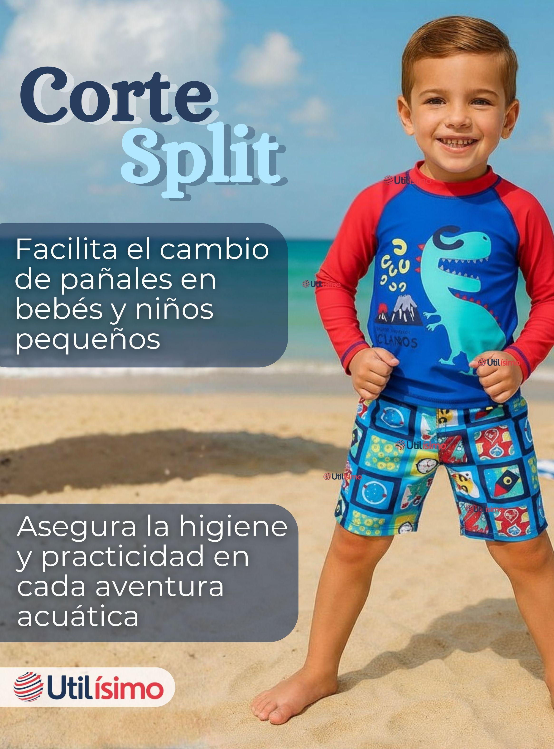 Traje de Baño Polera Manga Larga Pantalón Corto 2 Piezas Niño 3 a 9 años Blue Dinosaur-6