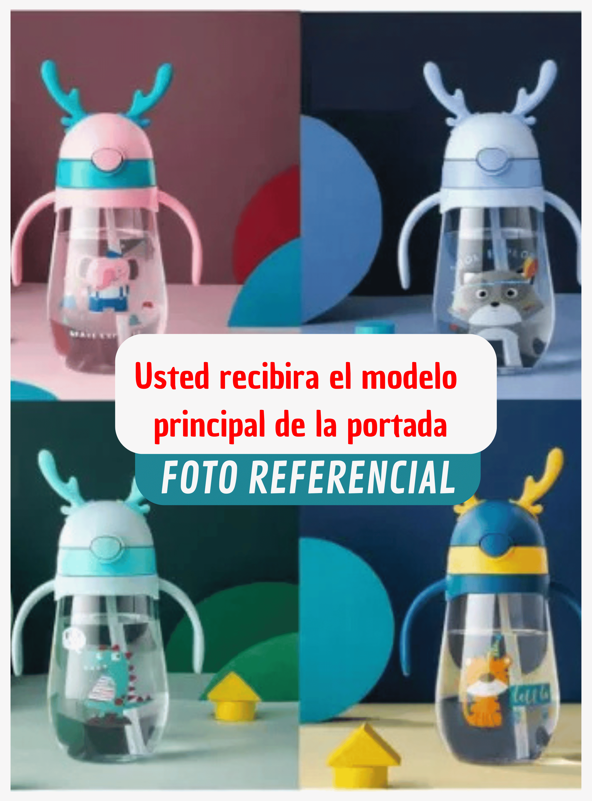 Botella Plástica 480 ML Con Bombilla Y Orejitas Kawai Sin BPA Niños Dinosaur-3