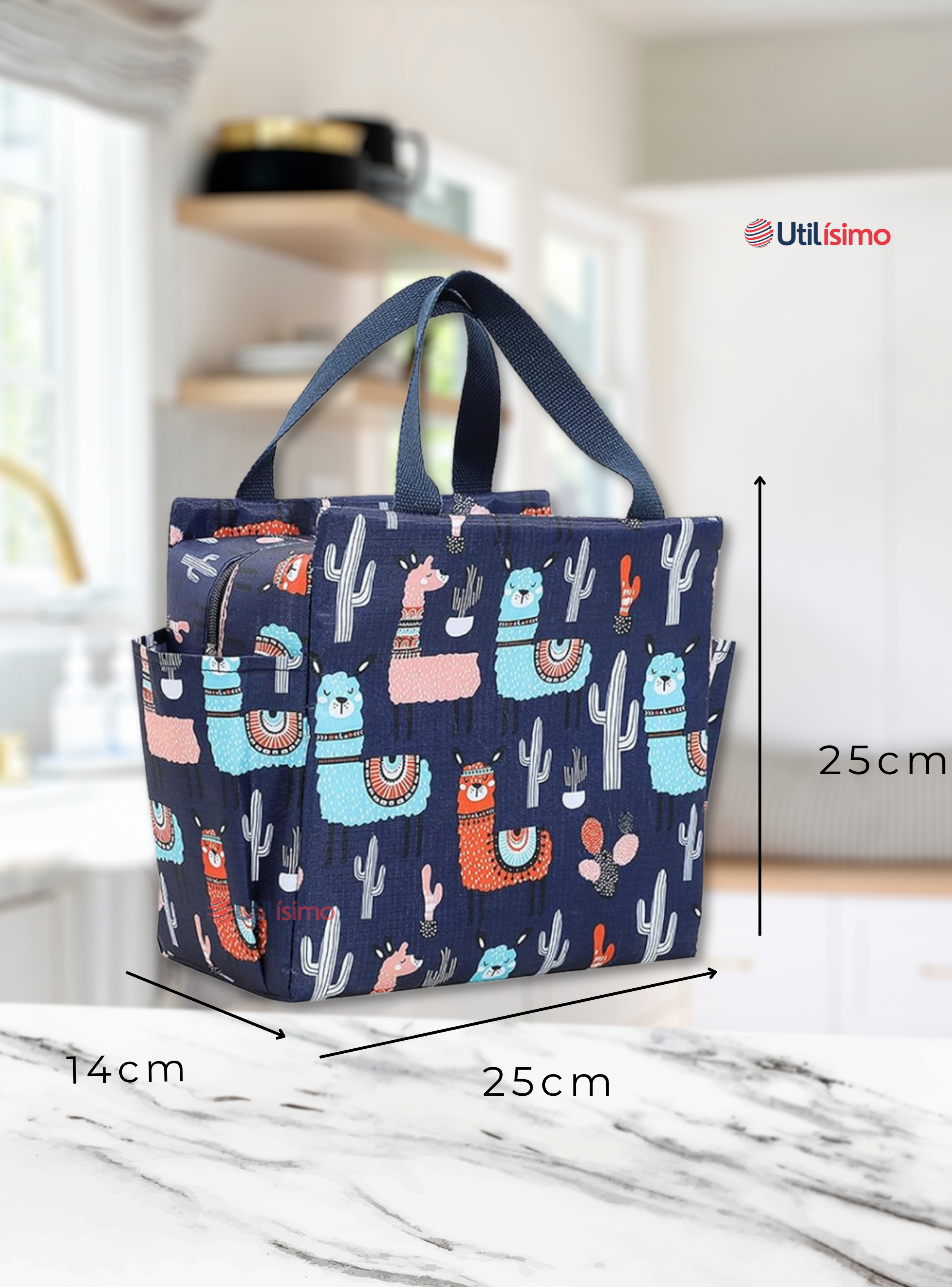 Lonchera Térmica Portátil Estampada Impermeable con Aislamiento Dark blue-2