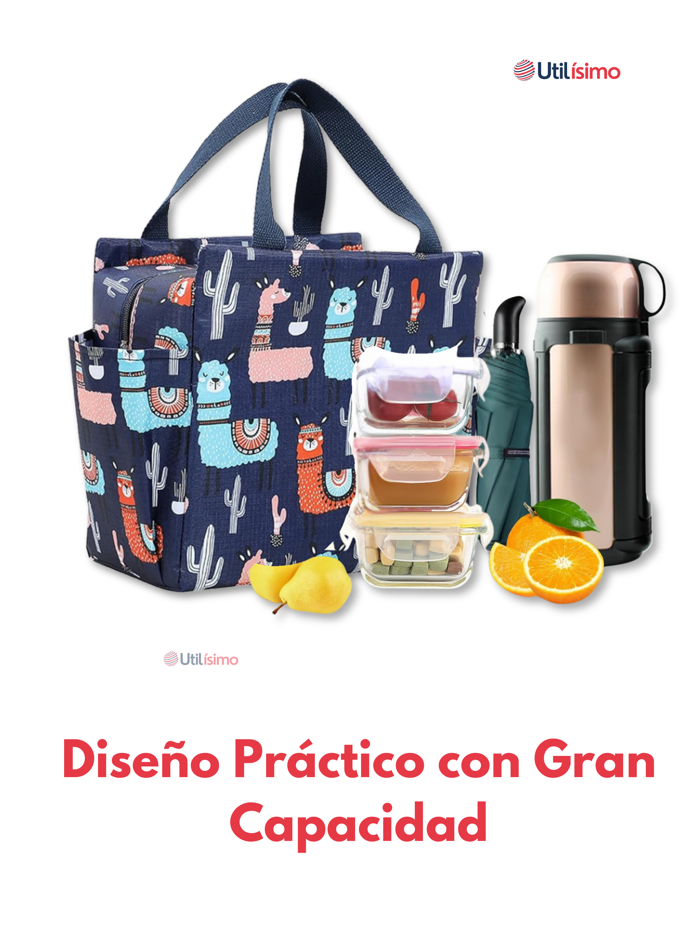 Lonchera Térmica Portátil Estampada Impermeable con Aislamiento Dark blue-3