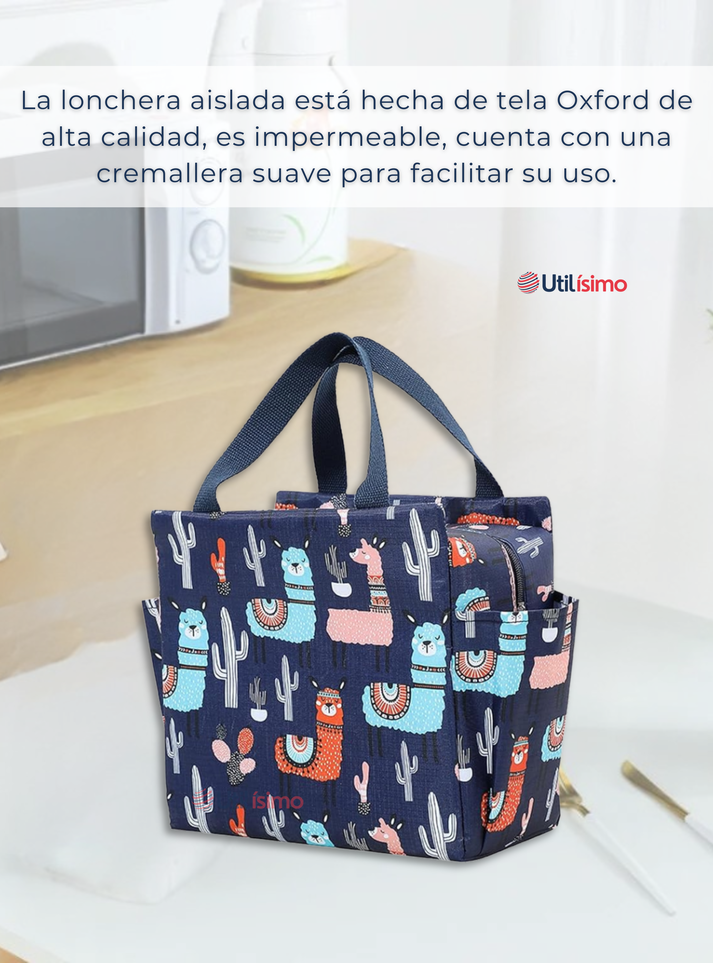 Lonchera Térmica Portátil Estampada Impermeable con Aislamiento Dark blue-4