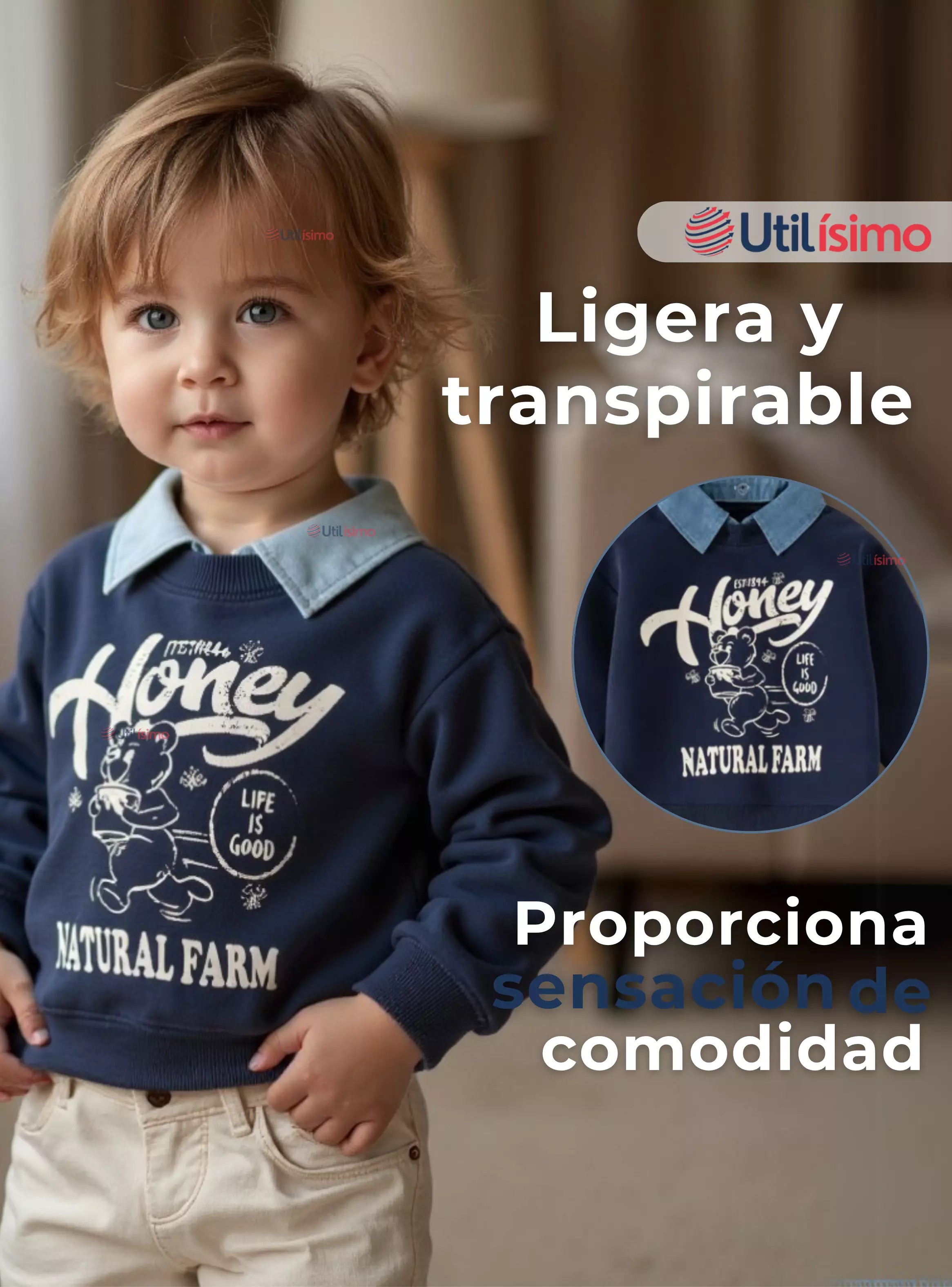 Polerón Algodón Estilo Pique Manga Larga Niño Azul-4