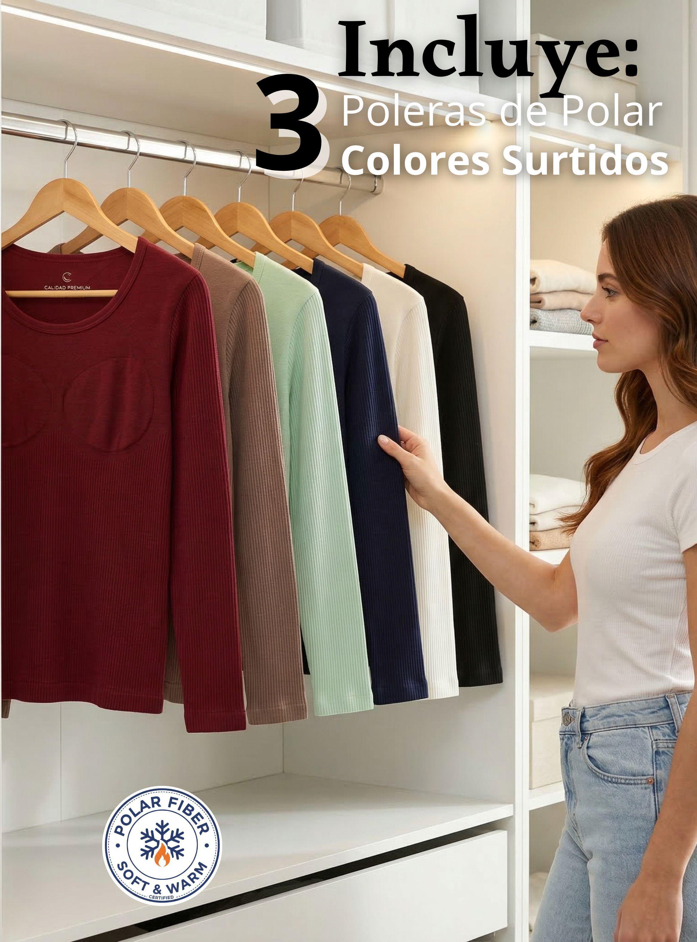 Pack 3 Camiseta Polera Polar Reductora Primera Capa Acanalada Manga Larga Colores Surtidos Mujer-2