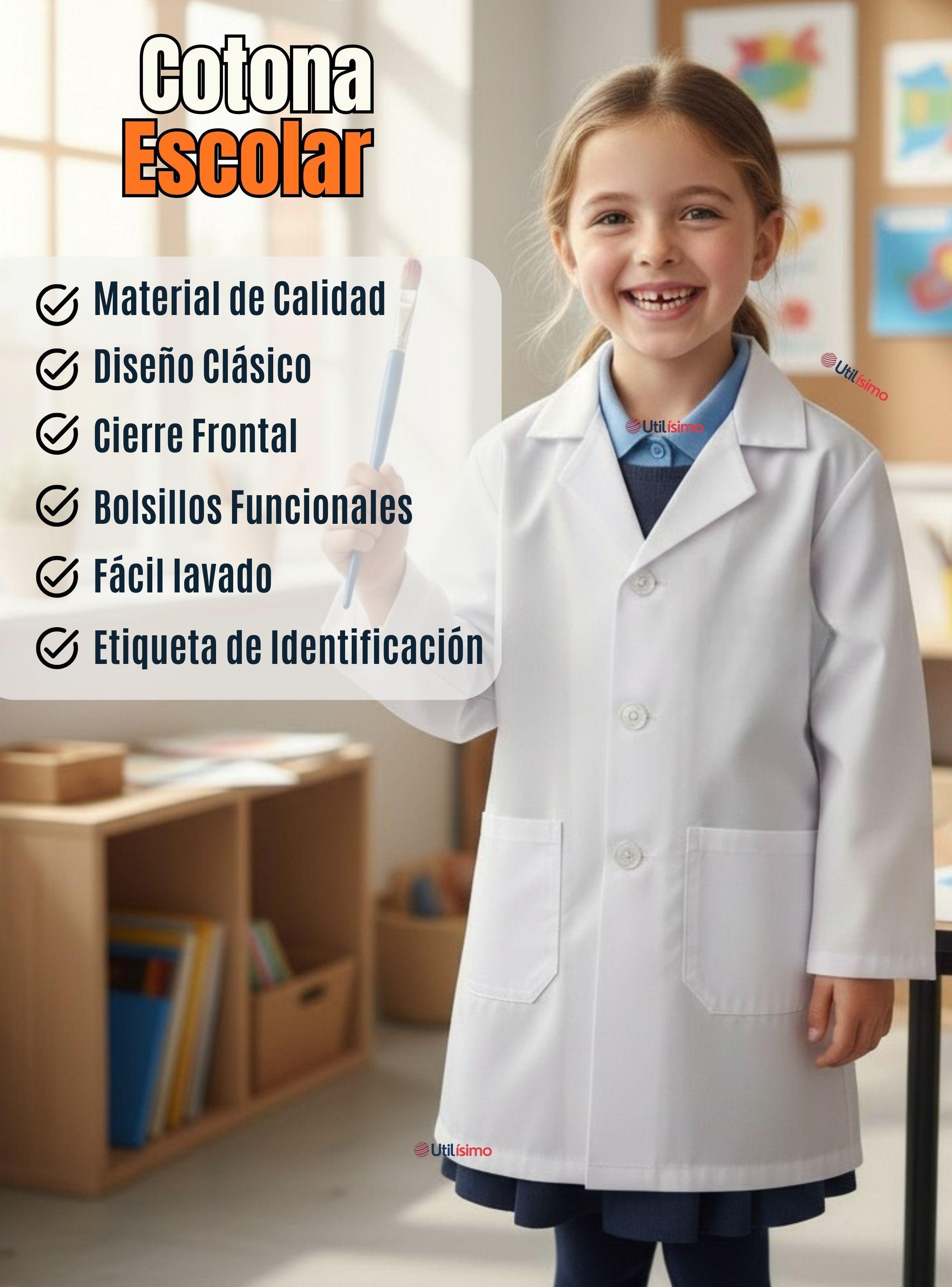 Cotona Delantal Escolar Blanca Niño Niña Unisex Bata-2