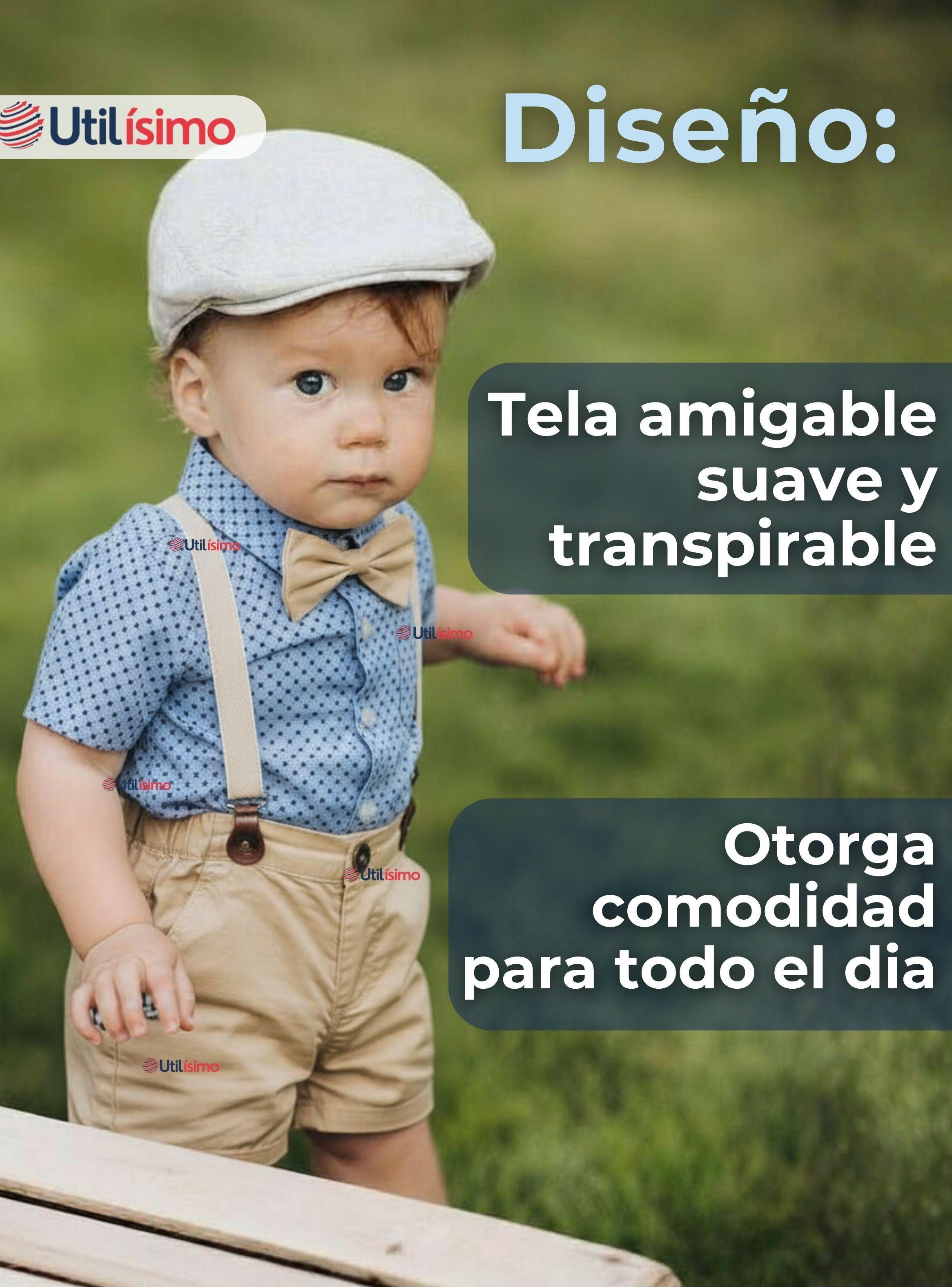 Conjunto de Vestir con Tirantes Camisa Azul Pantalón Corto de Algodón Bebe y Niño-2