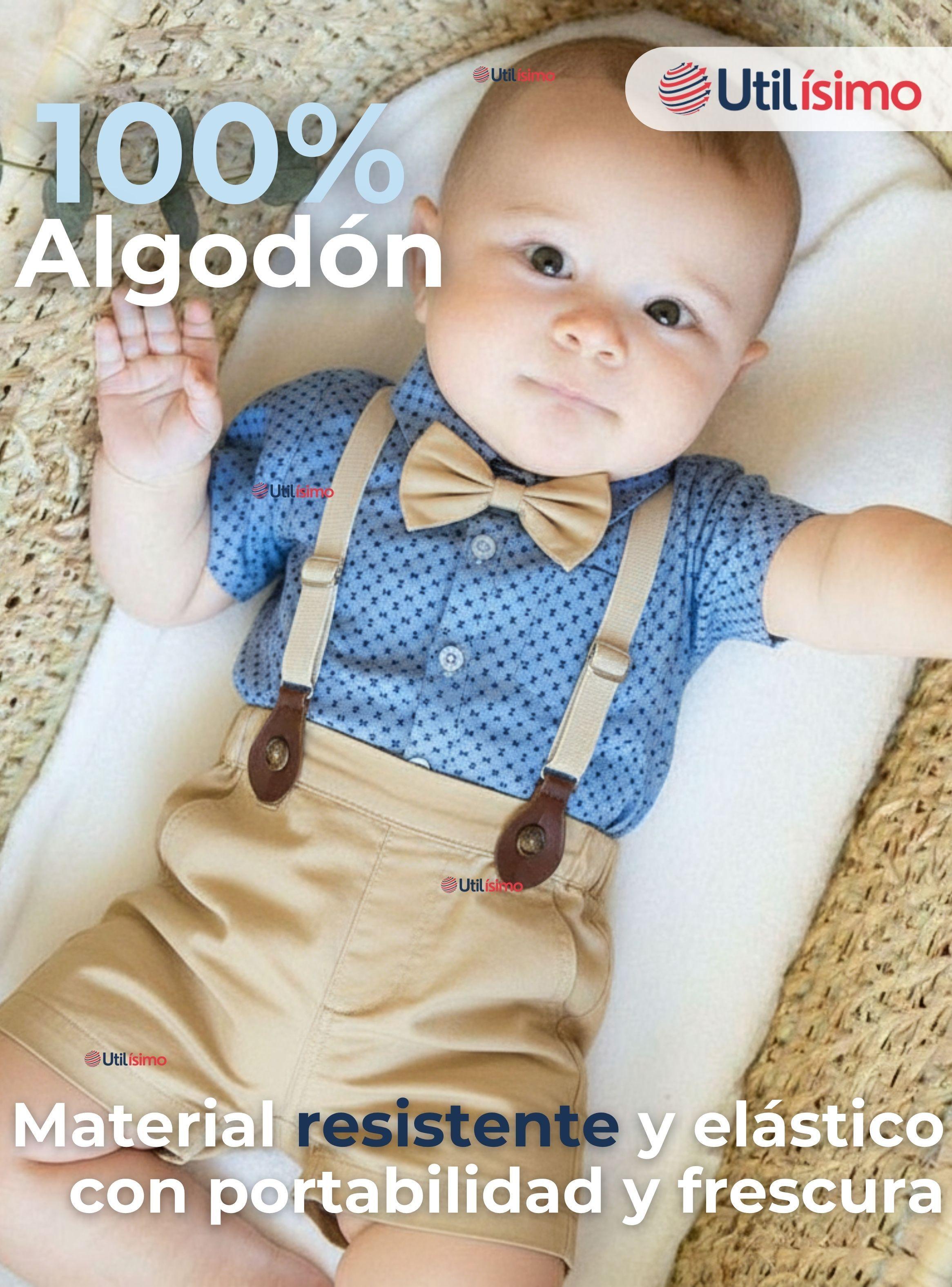 Conjunto de Vestir con Tirantes Camisa Azul Pantalón Corto de Algodón Bebe y Niño-3