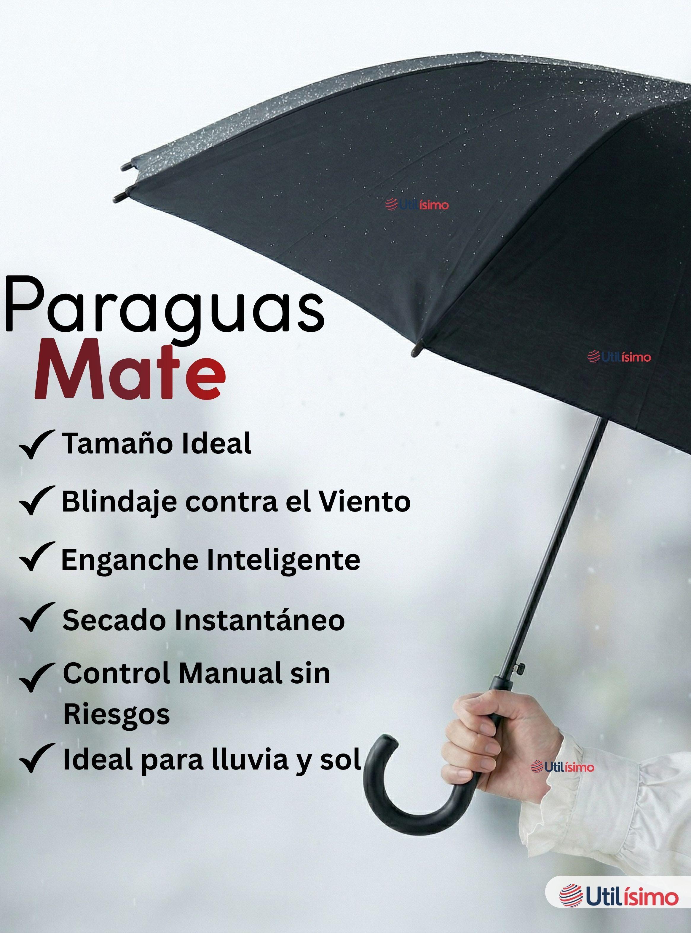 Paraguas Mate Grande 92,5 Cm Sombrilla Automática de Mango Largo Negro-3