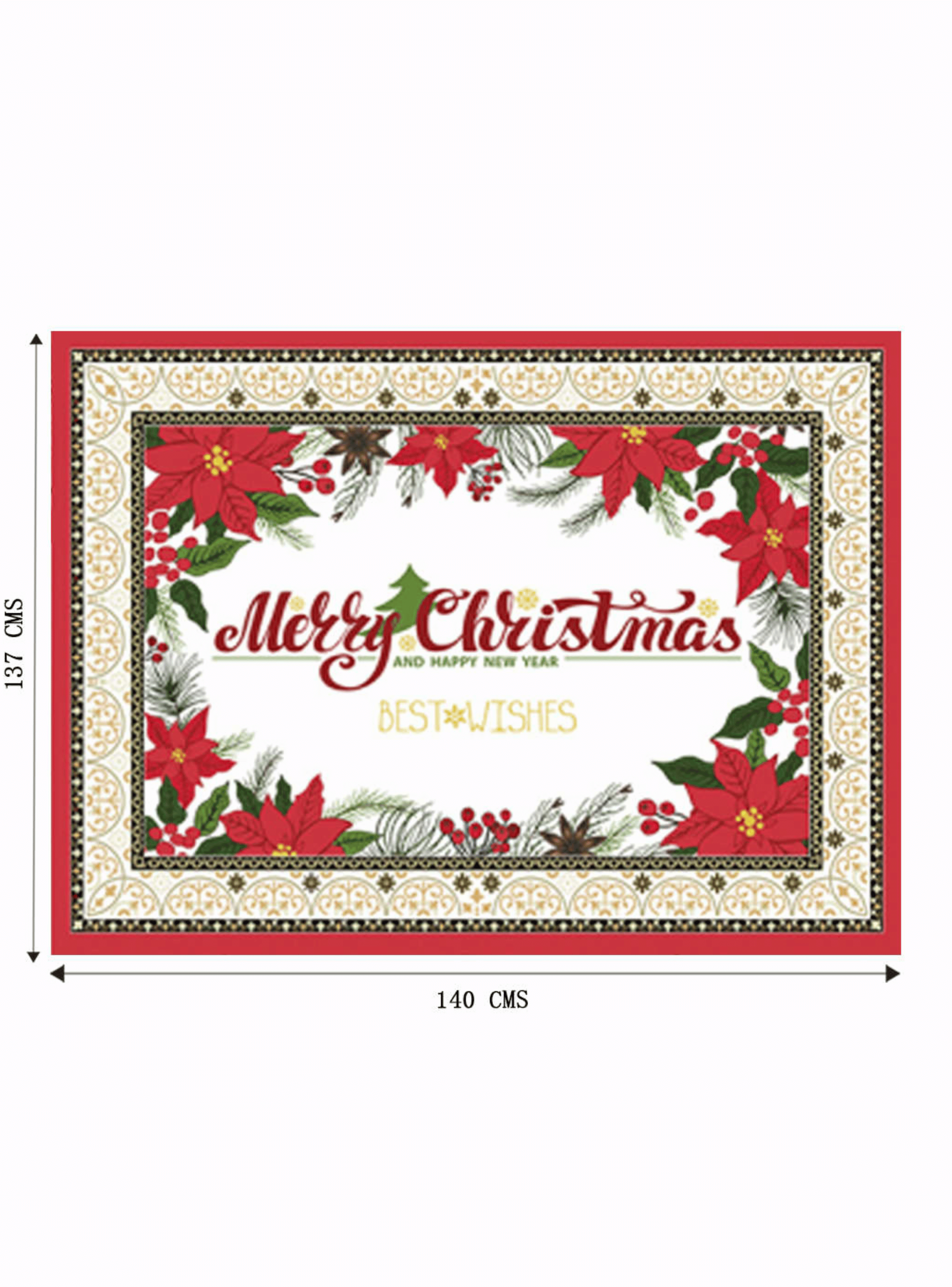 Mantel Navidad Merry Christmas Flores Rojas Poliéster 137x140cm-4