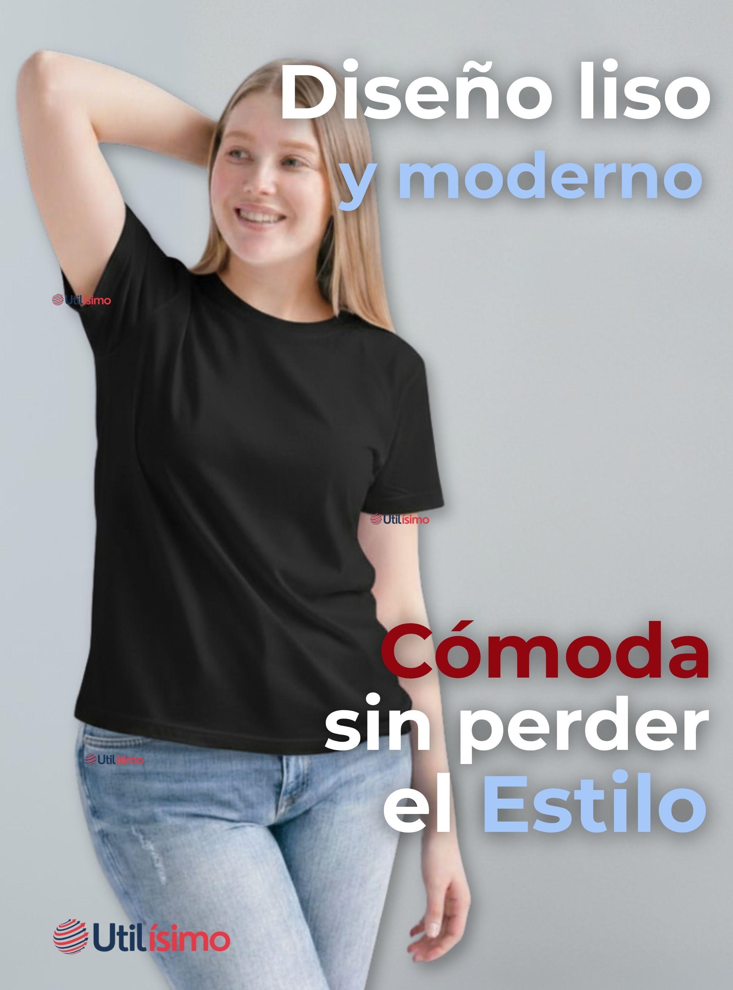 Polera Camiseta 100% Algodón Premium Manga Corta Color Negro Mujer-6