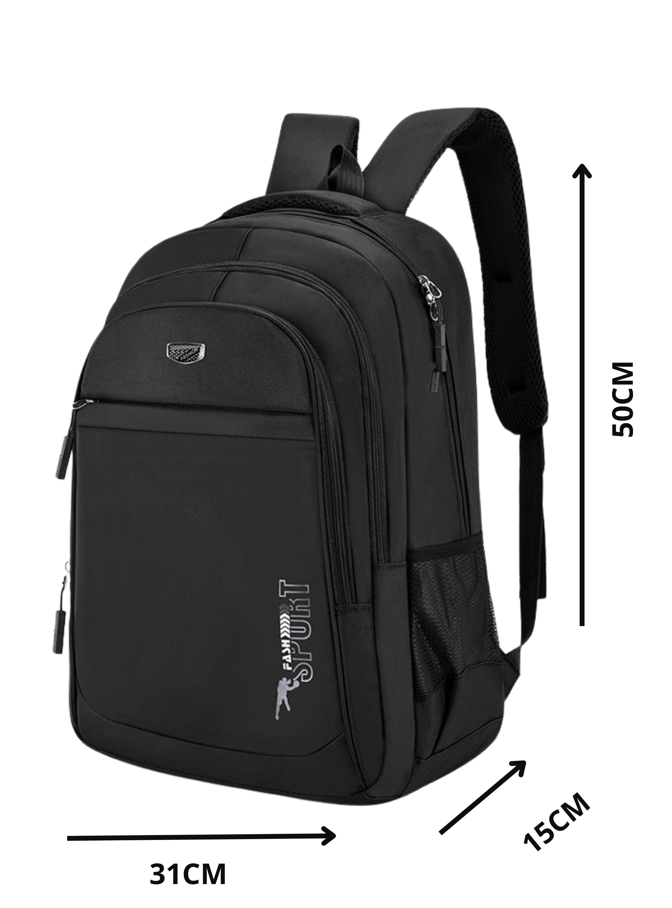 Mochila Escolar Juvenil y Universitario 50cm Diseño Multifuncional Black-1