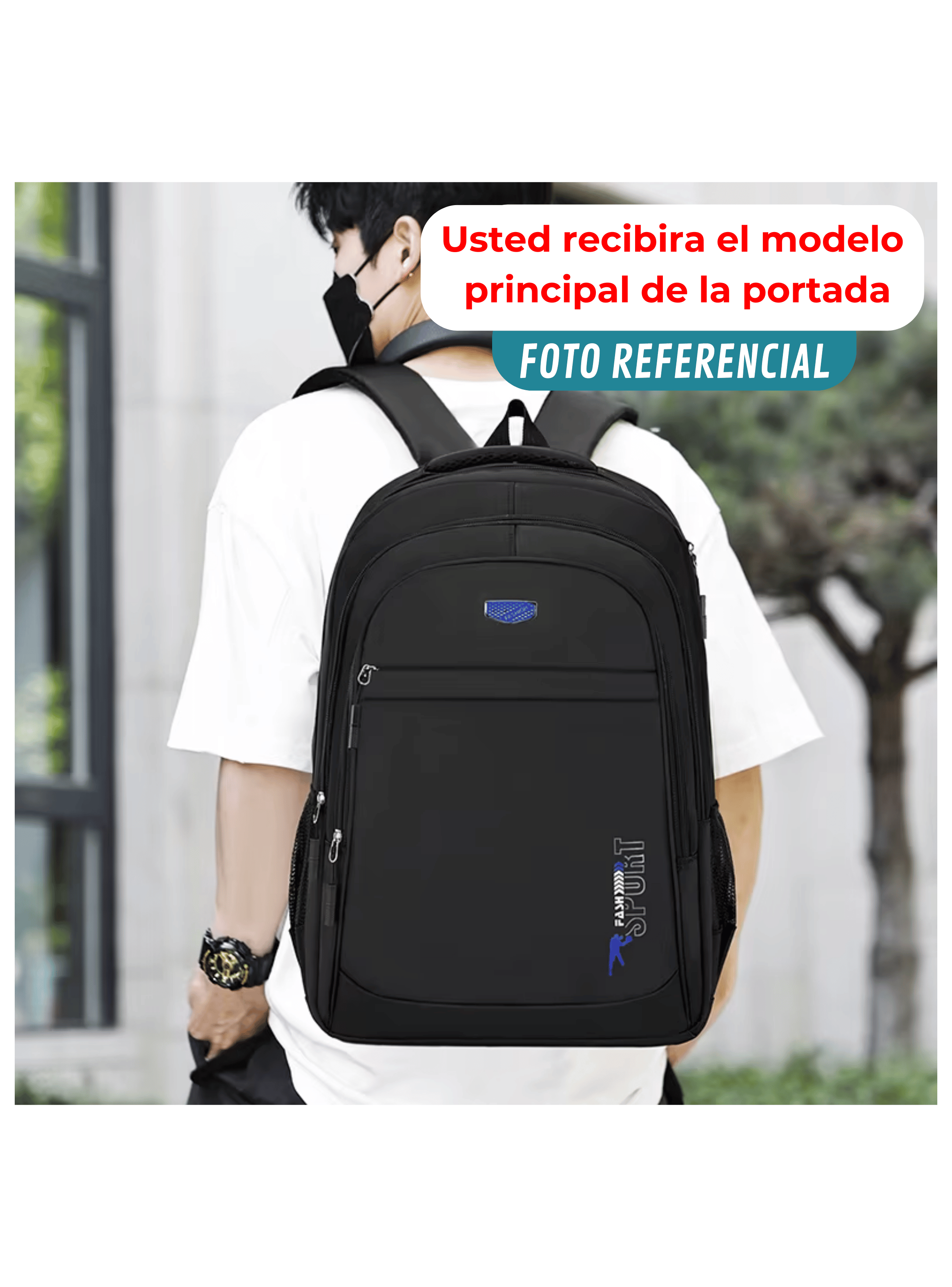 Mochila Escolar Juvenil y Universitario 50cm Diseño Multifuncional Black-2