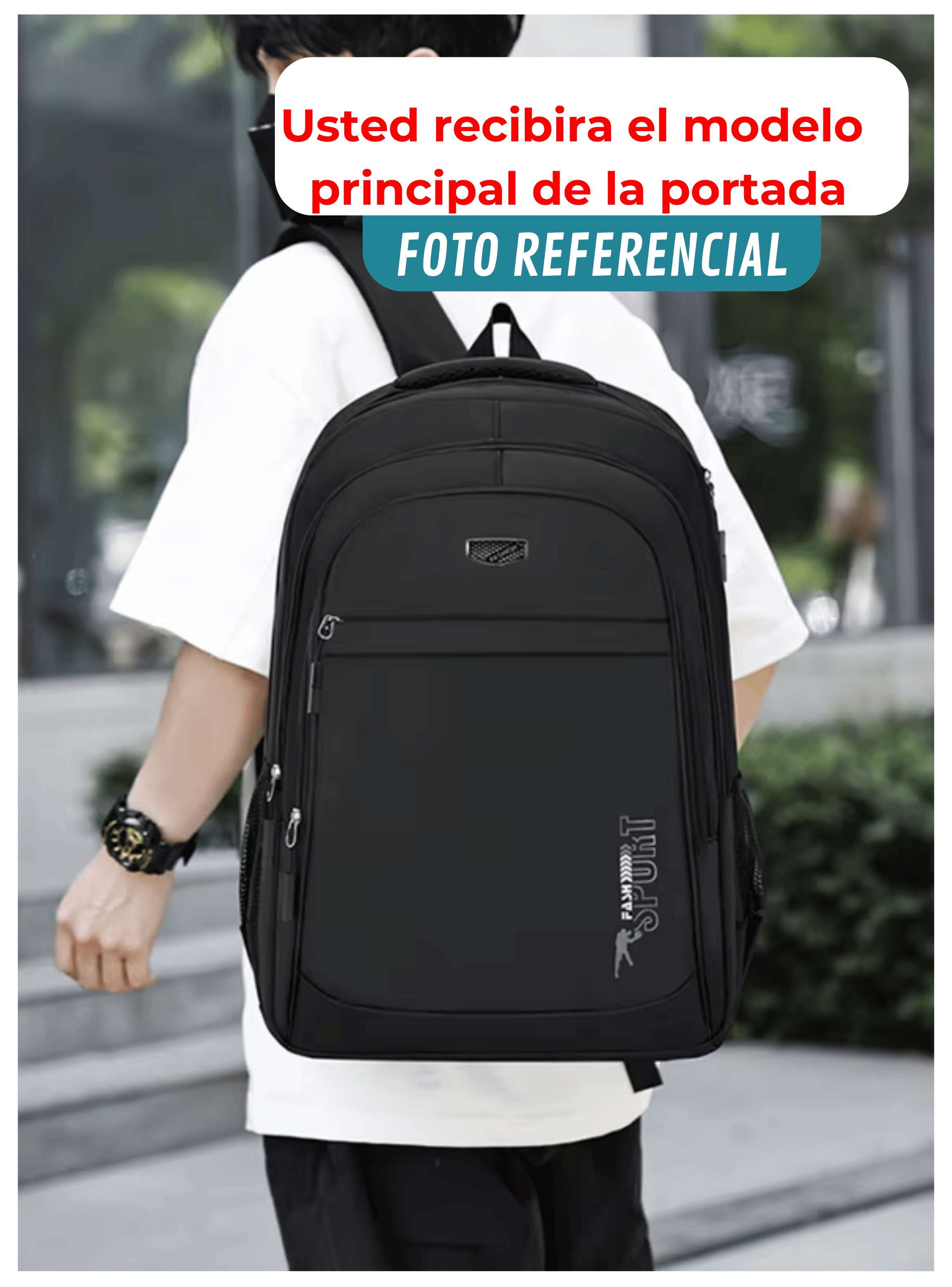 Mochila Escolar Juvenil y Universitario 50cm Diseño Multifuncional Black-3