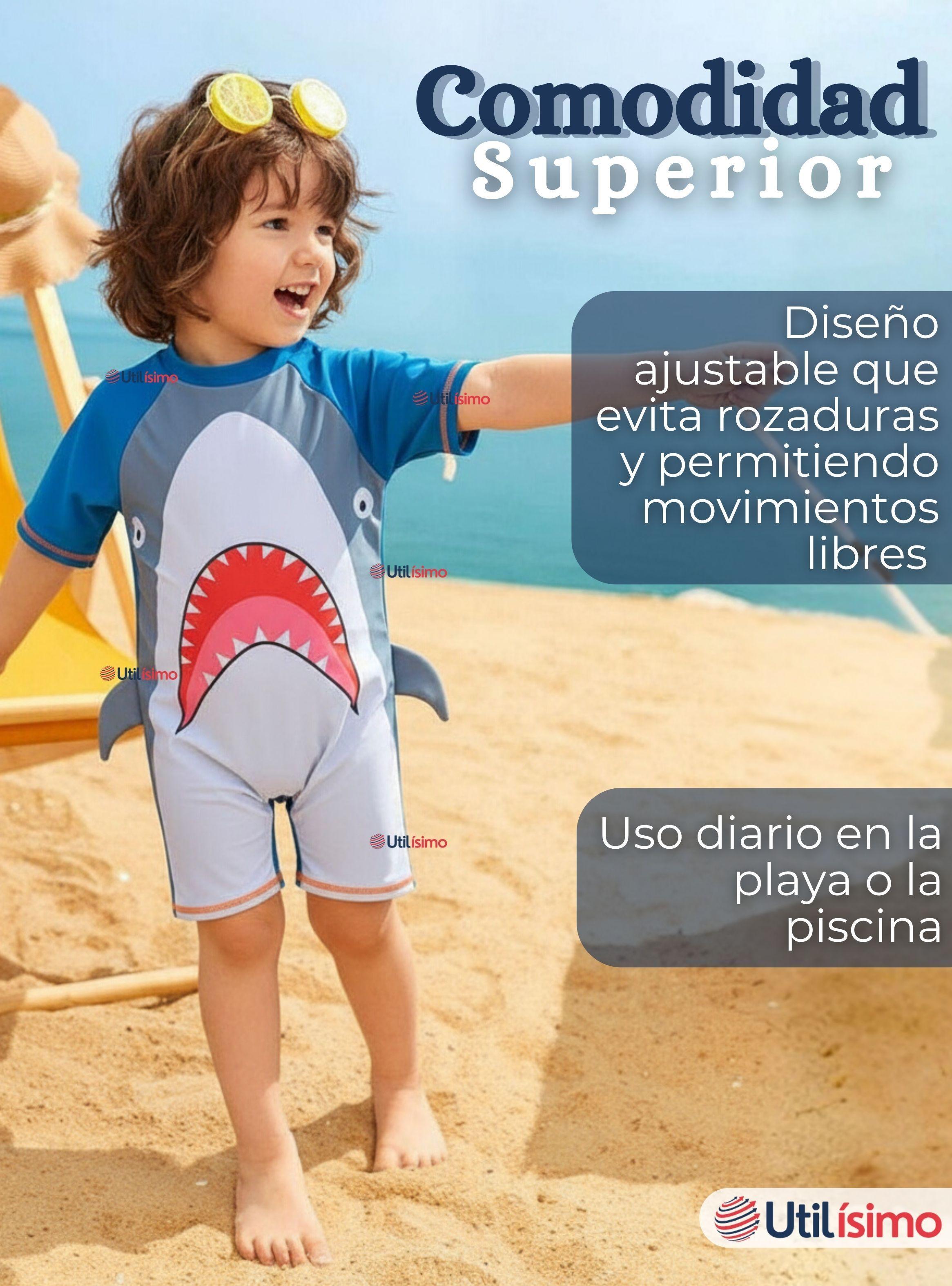 Traje de Baño Enterito Con Cremallera Manga Corta para Niño 2 a 6 años Gray Shark-7
