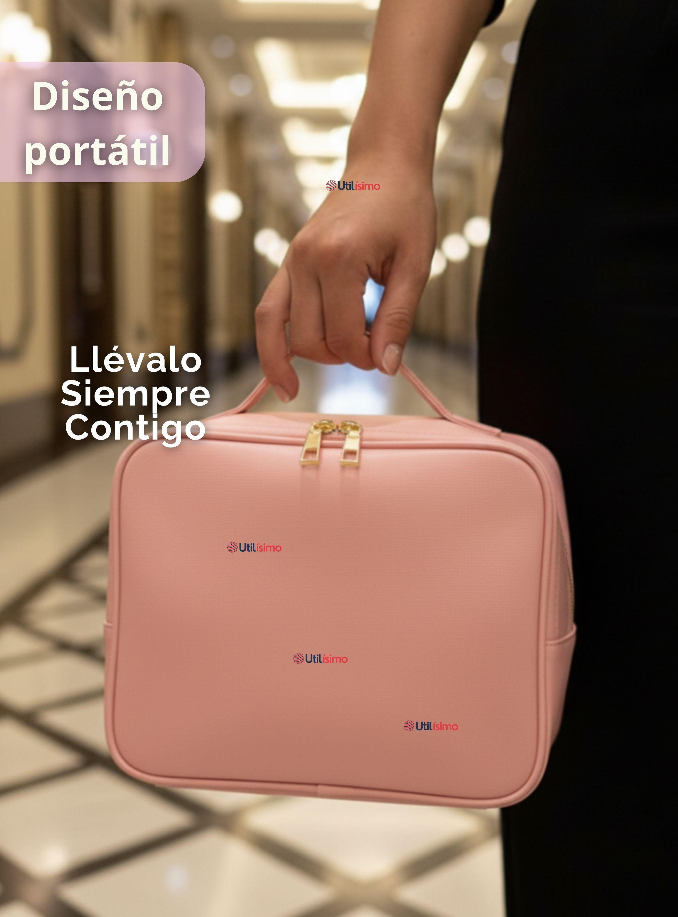 Estuche Maquillaje 2 en 1 Bolso Cosmetiquero Espejo Con Luz Led Organizador rosado -5