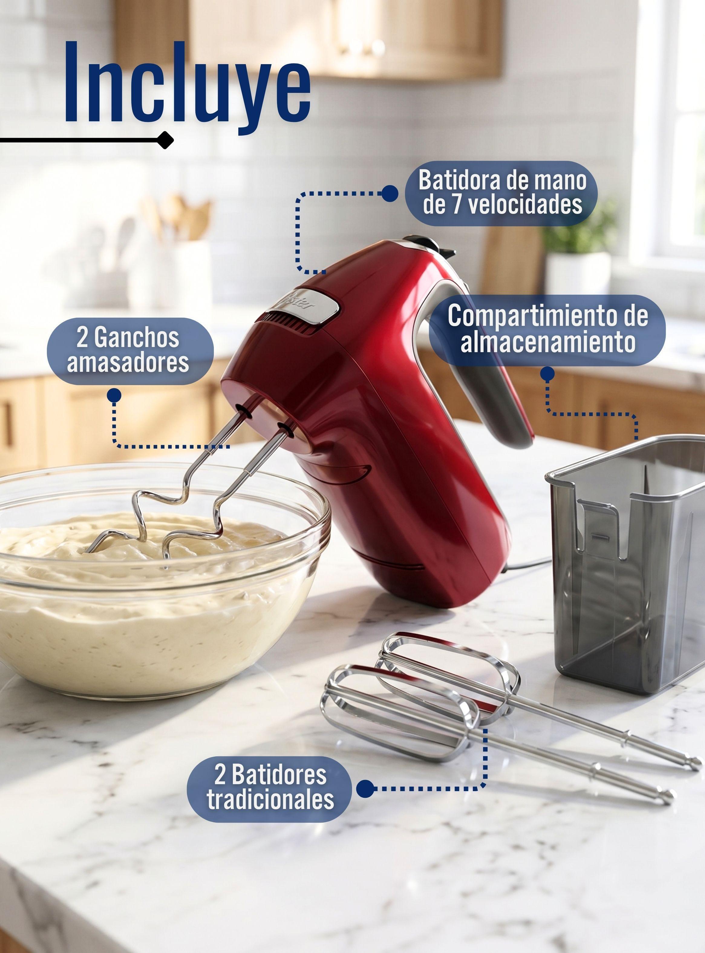 Batidora De Mano Oster® 7 Velocidades + Función Turbo FPSTHM360R Roja-2