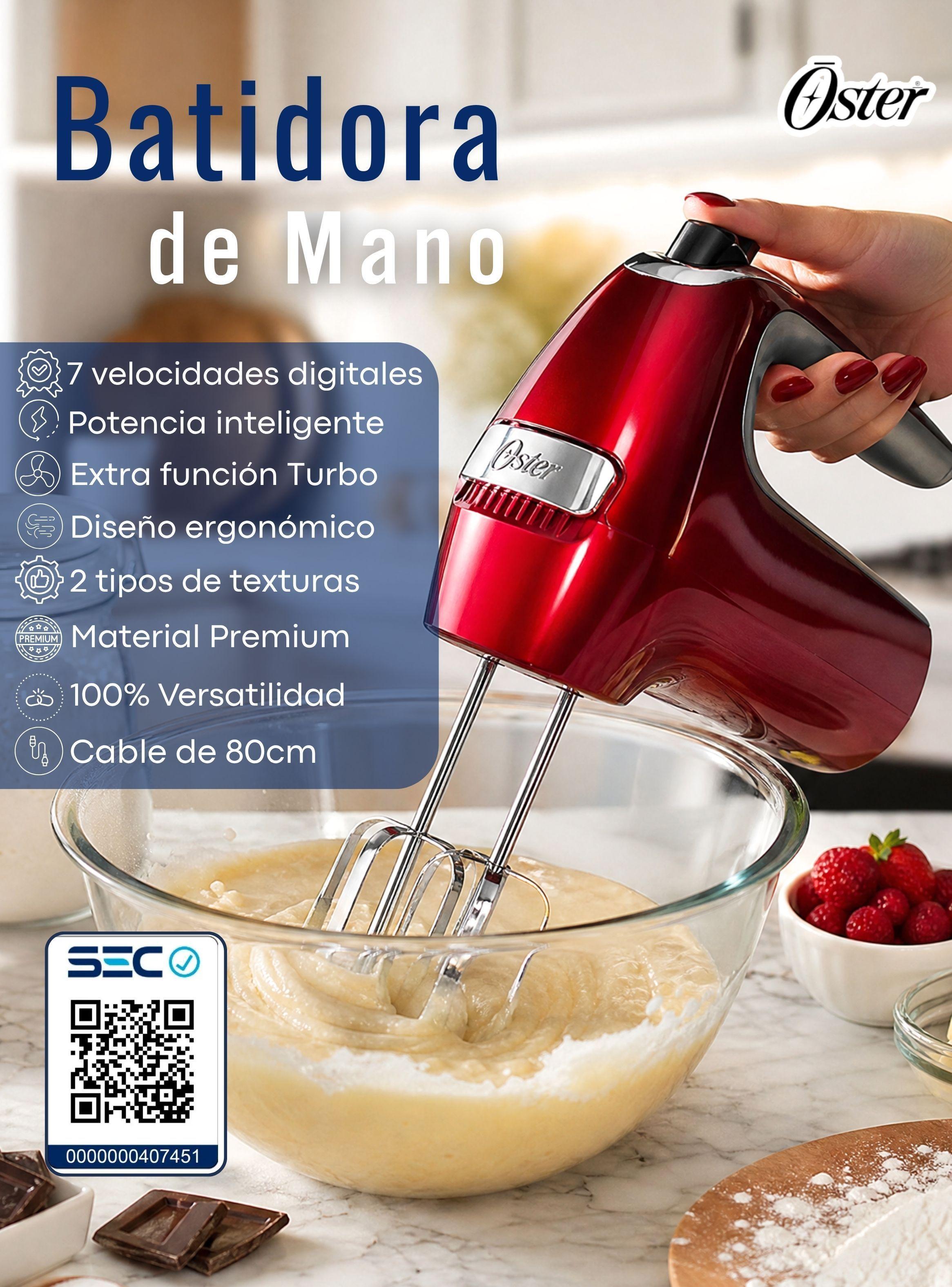 Batidora De Mano Oster® 7 Velocidades + Función Turbo FPSTHM360R Roja-4