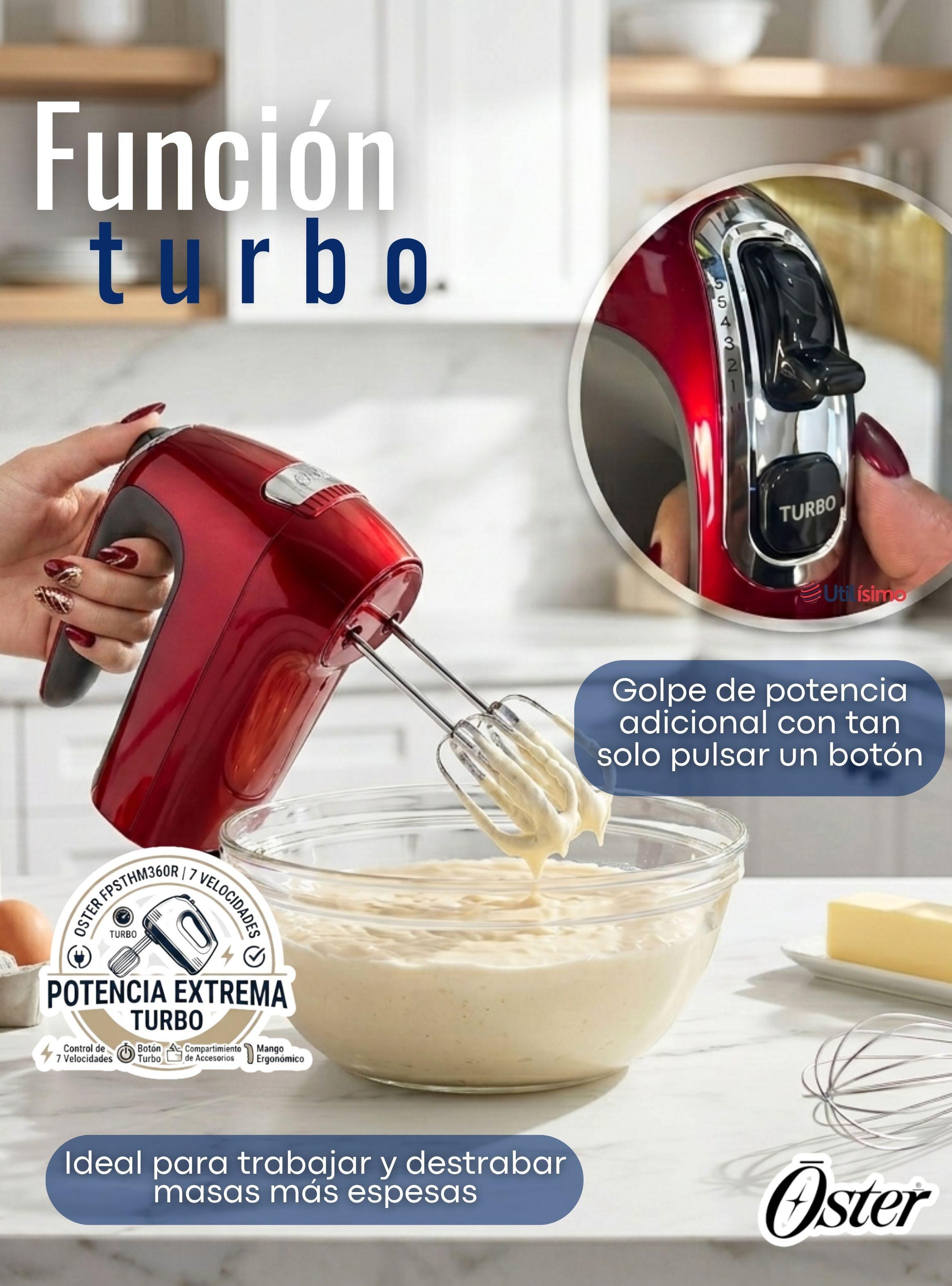Batidora De Mano Oster® 7 Velocidades + Función Turbo FPSTHM360R Roja-5