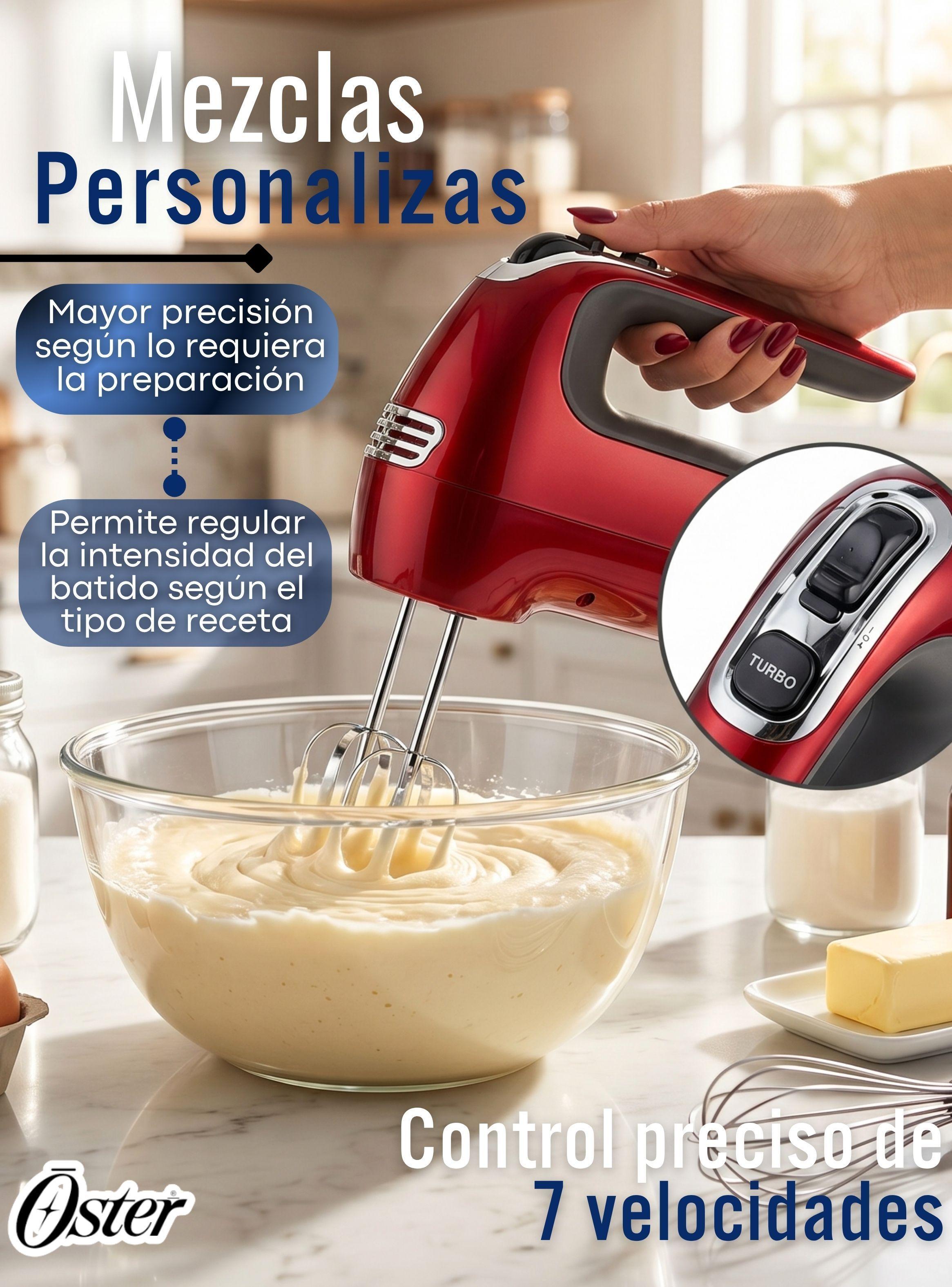 Batidora De Mano Oster® 7 Velocidades + Función Turbo FPSTHM360R Roja-6